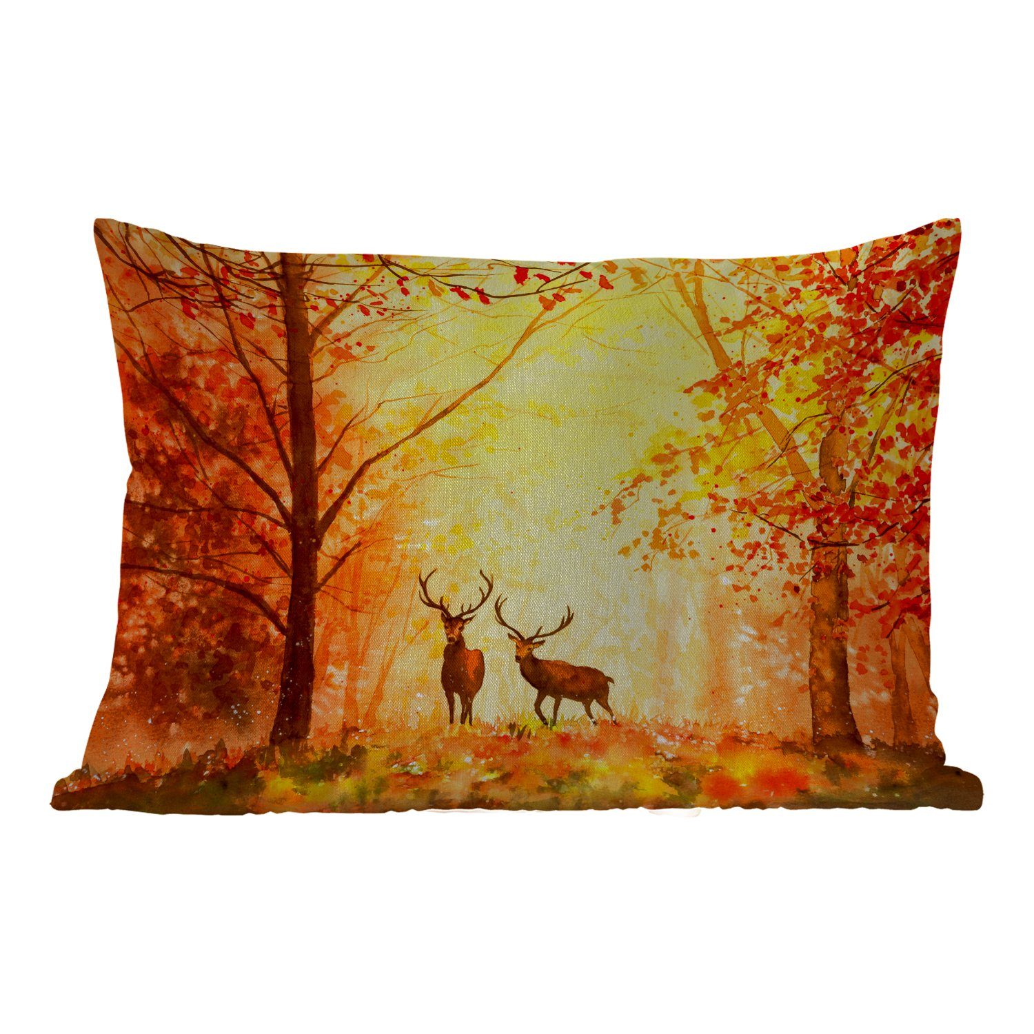 MuchoWow Dekokissen Natur - Ölfarbe - Hirsche - Tiere - Herbst - Orange, Outdoor-Dekorationskissen, Polyester, Dekokissenbezug, Kissenhülle