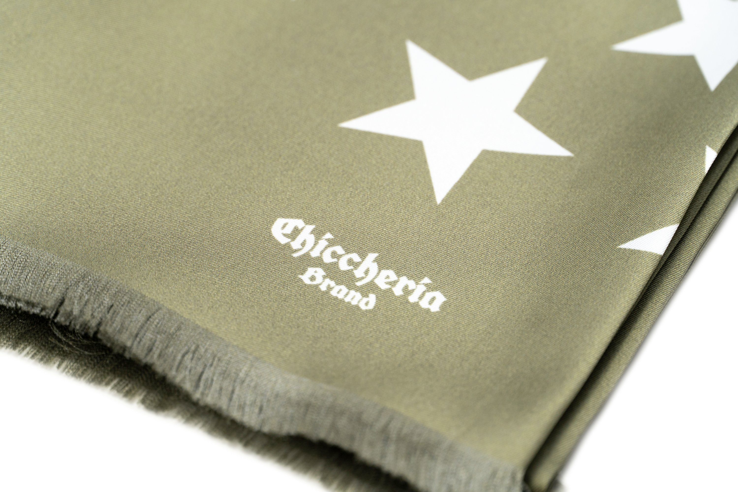 Chiccheria Brand Seidenschal STARS, Made in Italy Oliv-Weiß