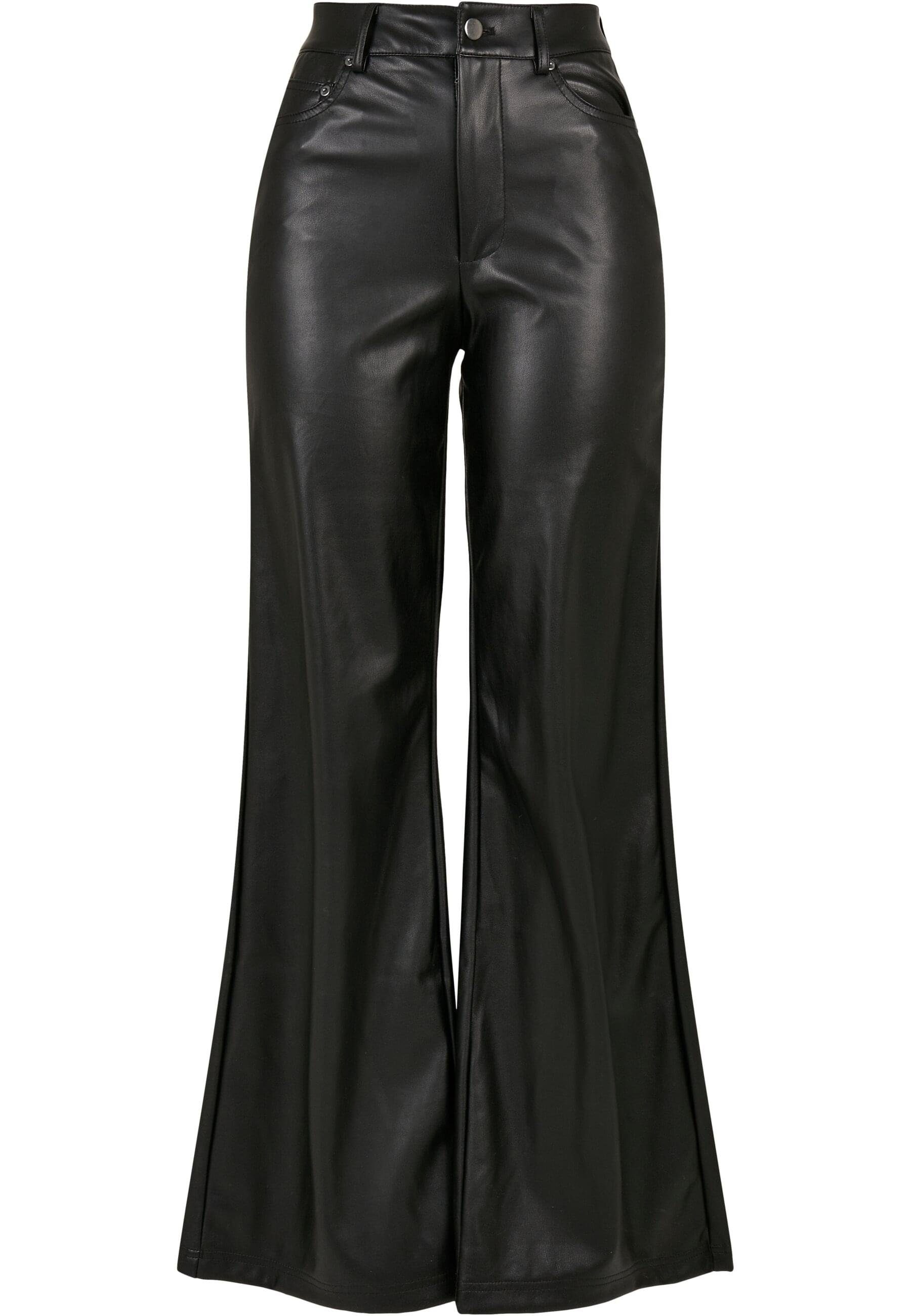 Stoffhose Urban Classics Damen Ladies Faux Leather Wide Leg Pants