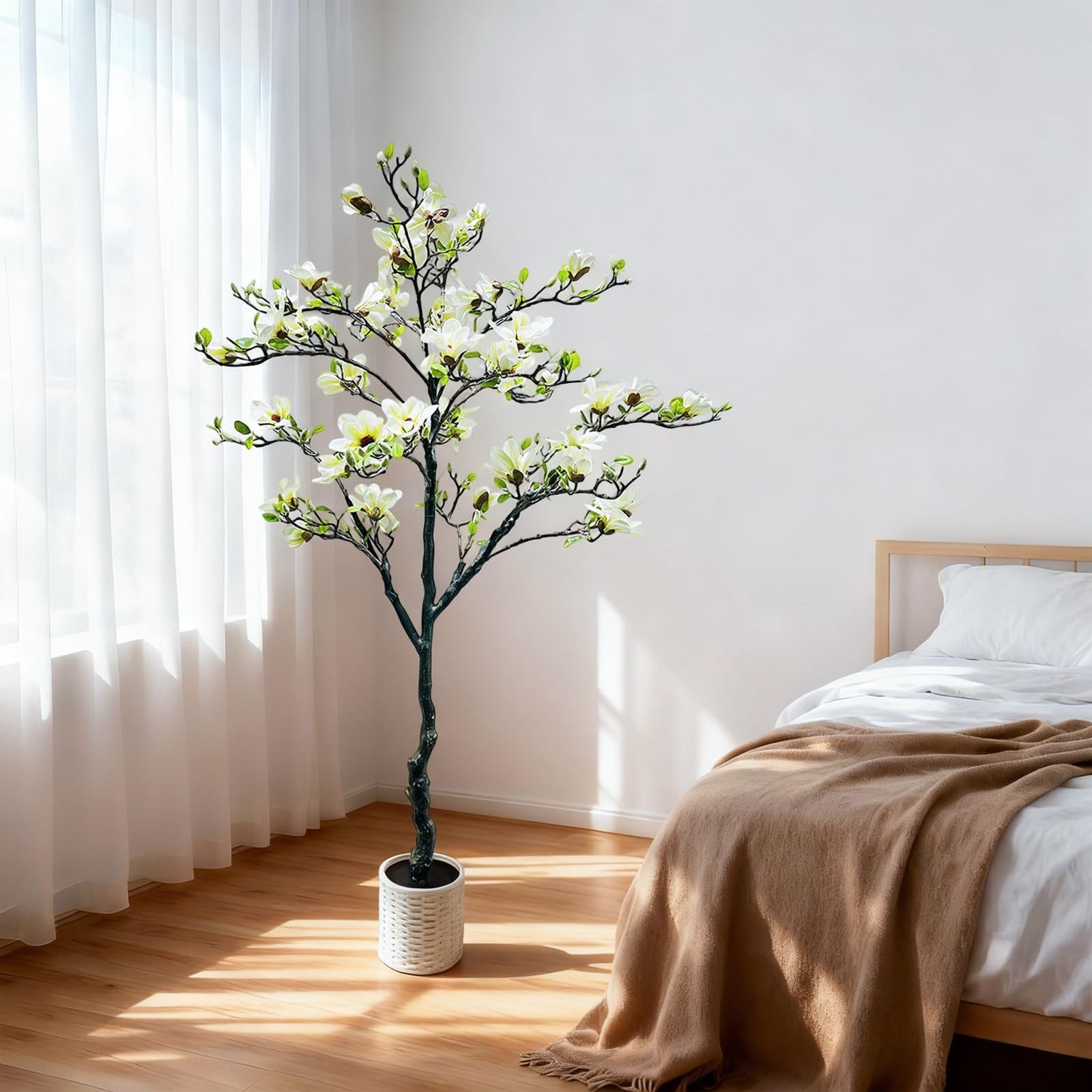 Kunstpflanze 180CM künstliche Magnolia Baum in Topf Magnolia Blumen, GarveeMore