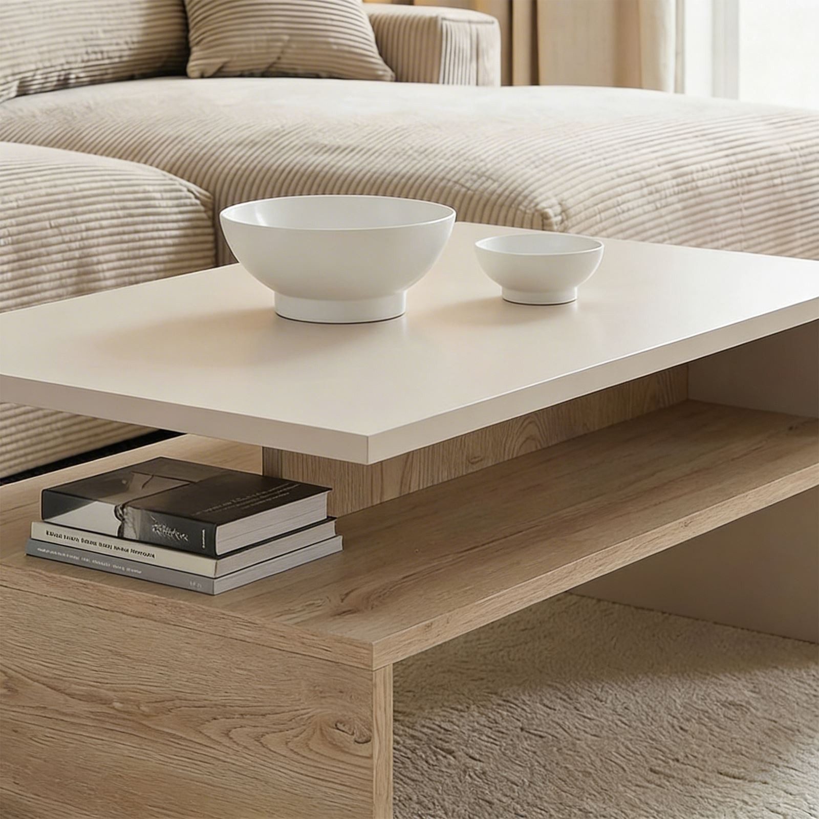 IDIMEX Couchtisch PAULINA, Beistelltisch 90x60 cm mit und offenem Fach Kaschmir/Cremona Eiche