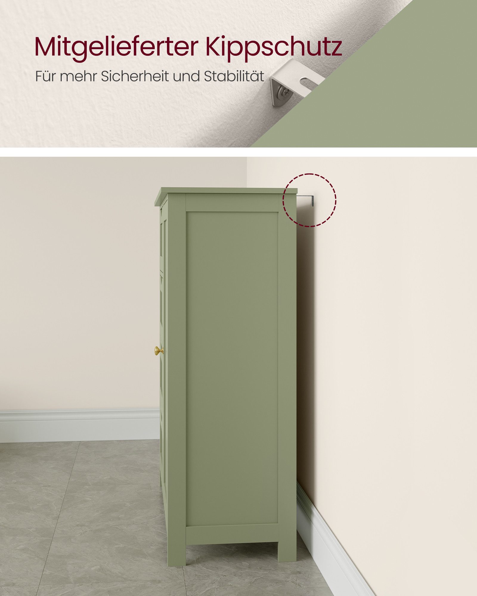 VASAGLE Badmöbel-Set Badezimmerschrank Badschrank Beistellschrank,verstellbare Ablage, mit 4 Schubladen, Schranktür, verstellbare Ablage – Bild 4 von 5