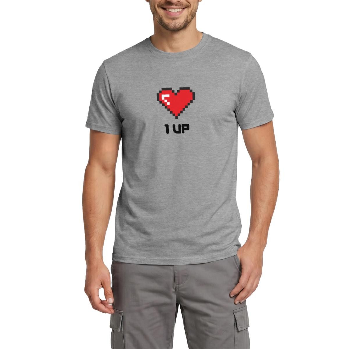 T-Shirt 1 Up, Pixel Herz Männer T-Shirt