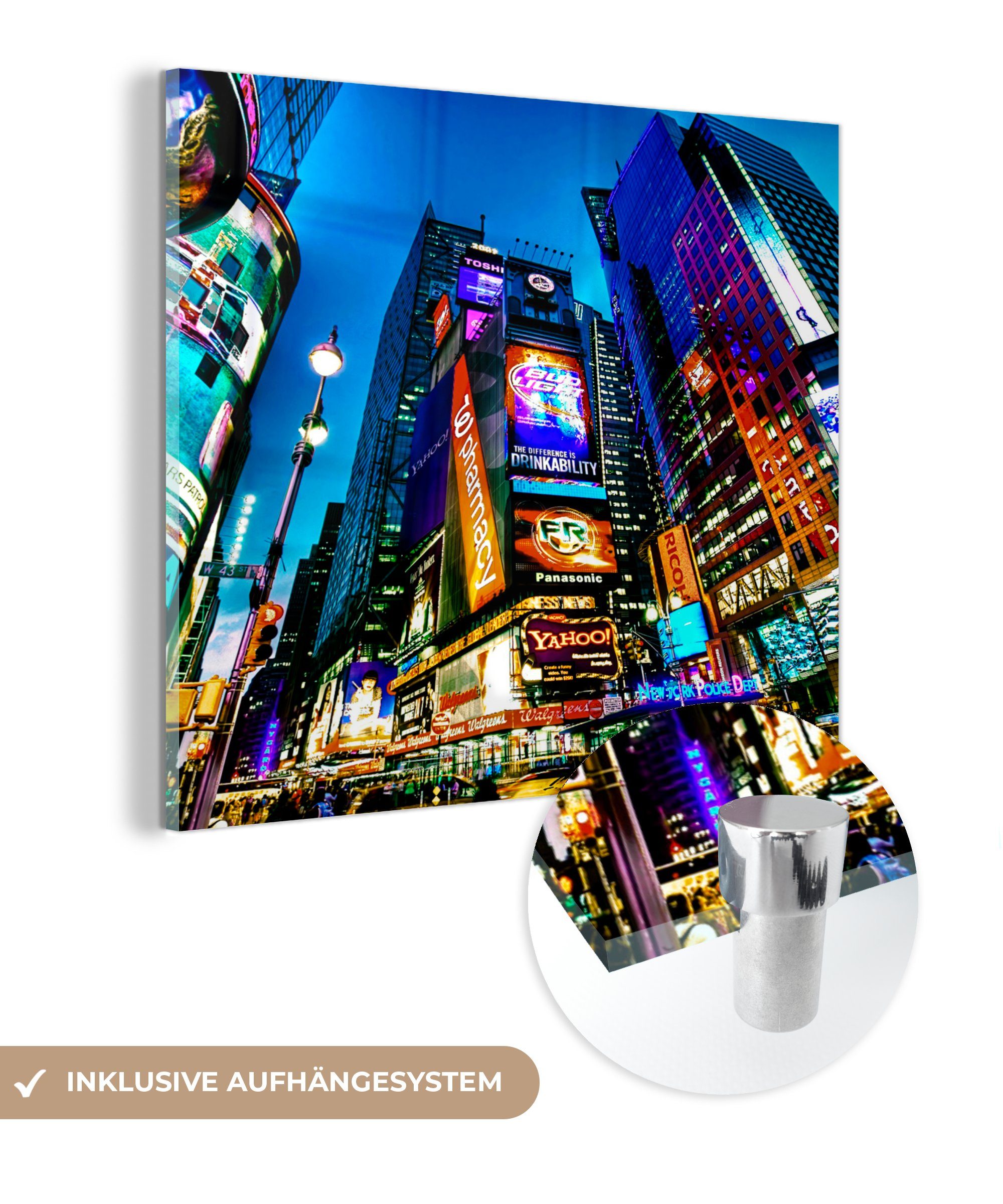 MuchoWow Acrylglasbild Times Square am Abend, (1 St), Glasbilder - Bilder auf Glas Wandbild - Foto auf Glas - Wanddekoration