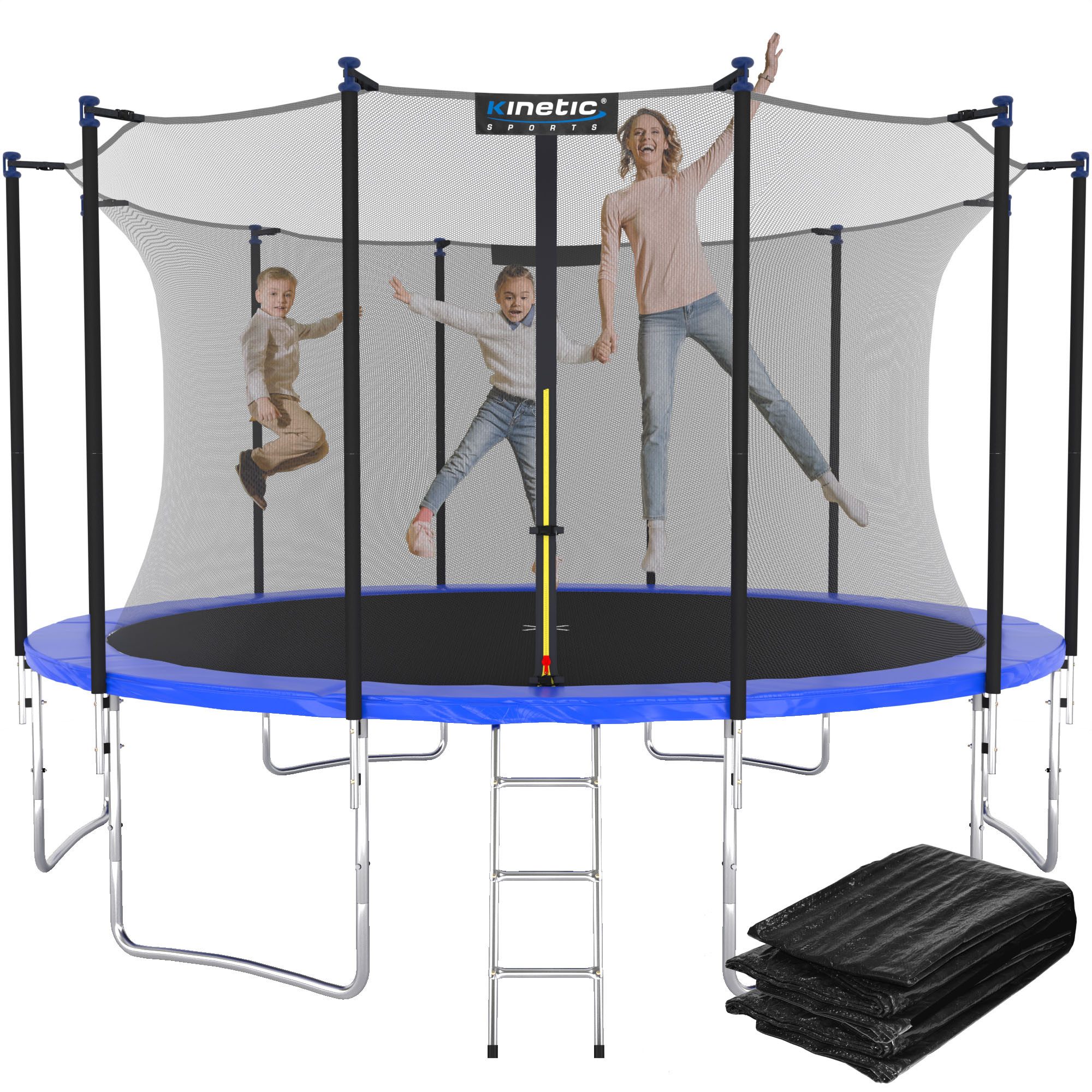 Kinetic Sports Gartentrampolin SALTO PLUS, Ø 366 cm, Komplett-Set mit Leiter, Regenplane, Einstiegsleiter
