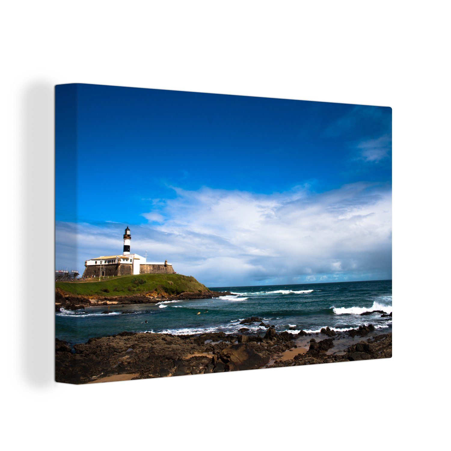 Barra Leinwandbild St), Wandbild (1 30x20 OneMillionCanvasses® Leuchtturm Aufhängefertig, in Leinwandbilder, Südamerika, da Farol cm Salvador, Wanddeko,