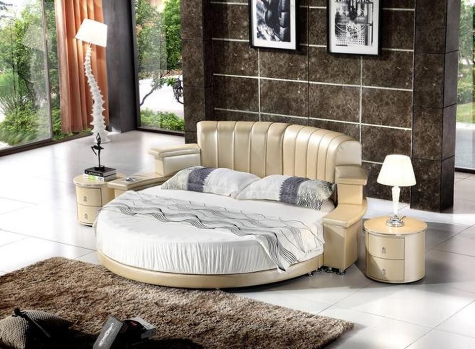 Xlmoebel Rundbett Beiges Lederbett von XLMOEBEL mit modernem Design und hohem Komfort (Rundbett, 1-tlg., Rundbett, Beige, 225 x 250 x 91 cm), Made in Europa