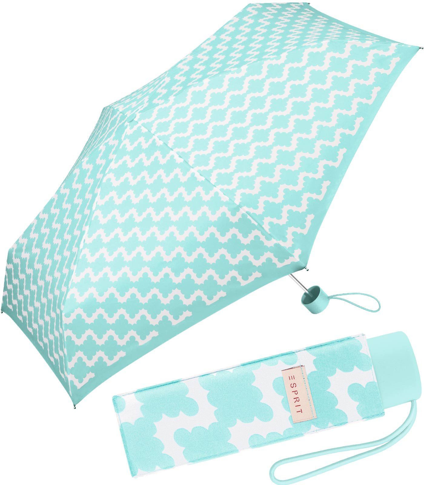 Esprit Taschenregenschirm kleiner, handlicher Schirm für Damen, mit modernem, abstrakten Wellendesign - aqua hellblau