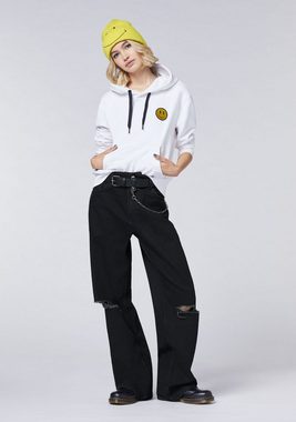 Emoji Kapuzensweatshirt mit Grinsegesicht-Motiv und Schriftzug