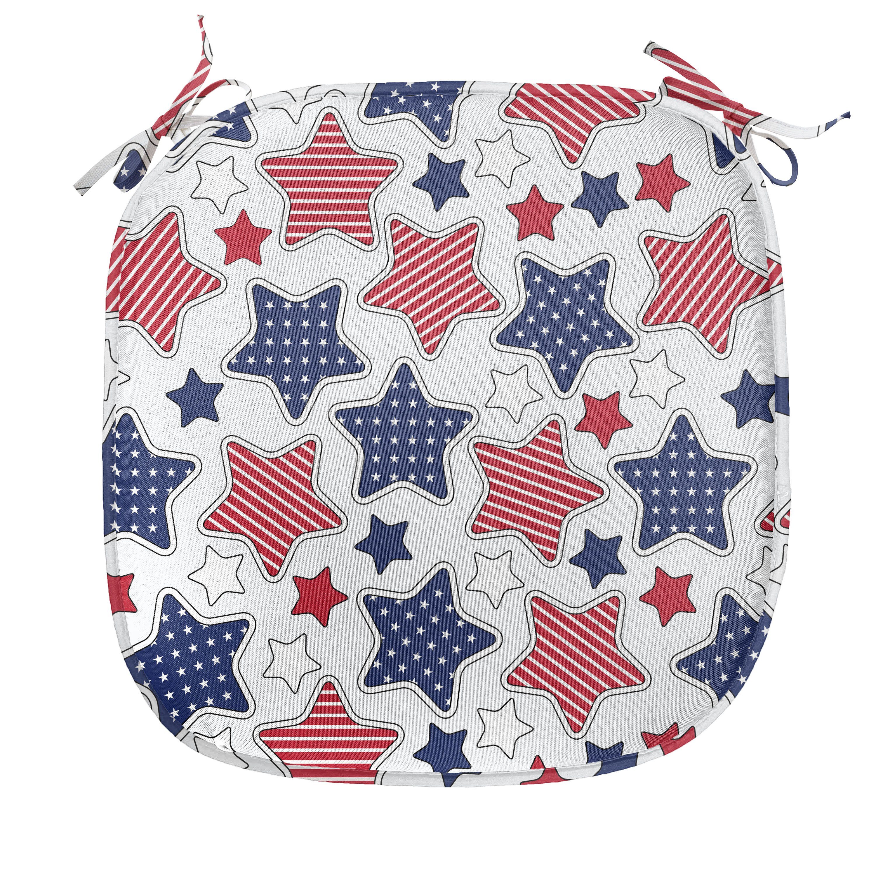 Abakuhaus Stuhlkissen Dekoratives wasserfestes Kissen mit Riemen für Küchensitze, Vereinigte Staaten von Amerika Stern mit Flaggen