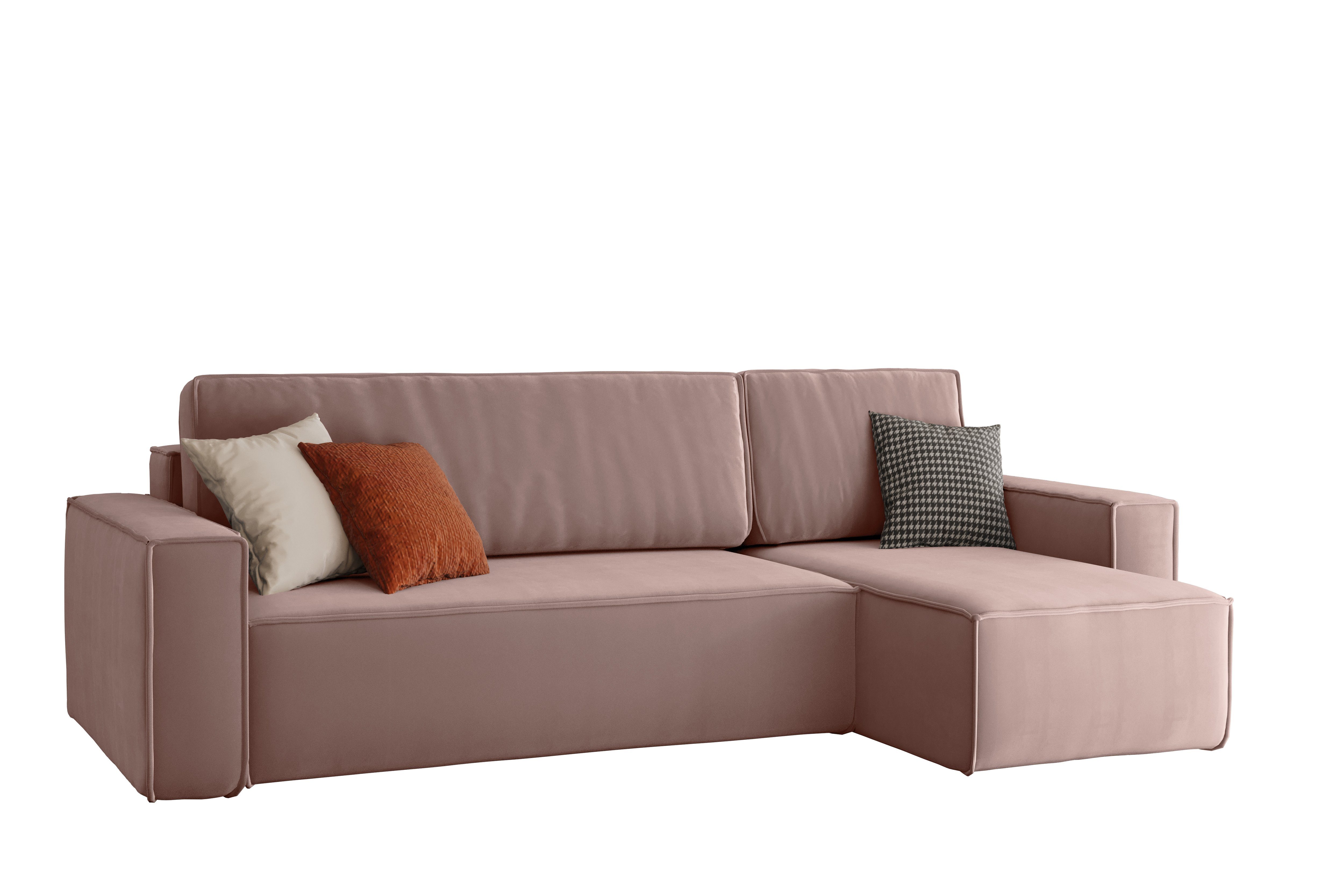 Friderik-EU Ecksofa KARL Ausklappbare Couch mit Bettkasten Samt Blau Rosa,  mit Schlaffunktion