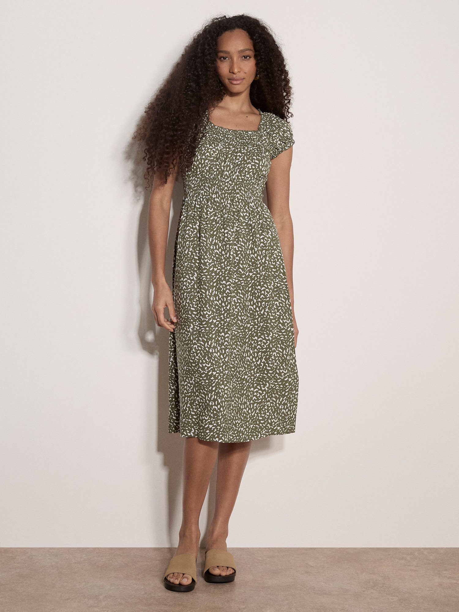 Apricot Druckkleid Midikleid Elastischer Bund