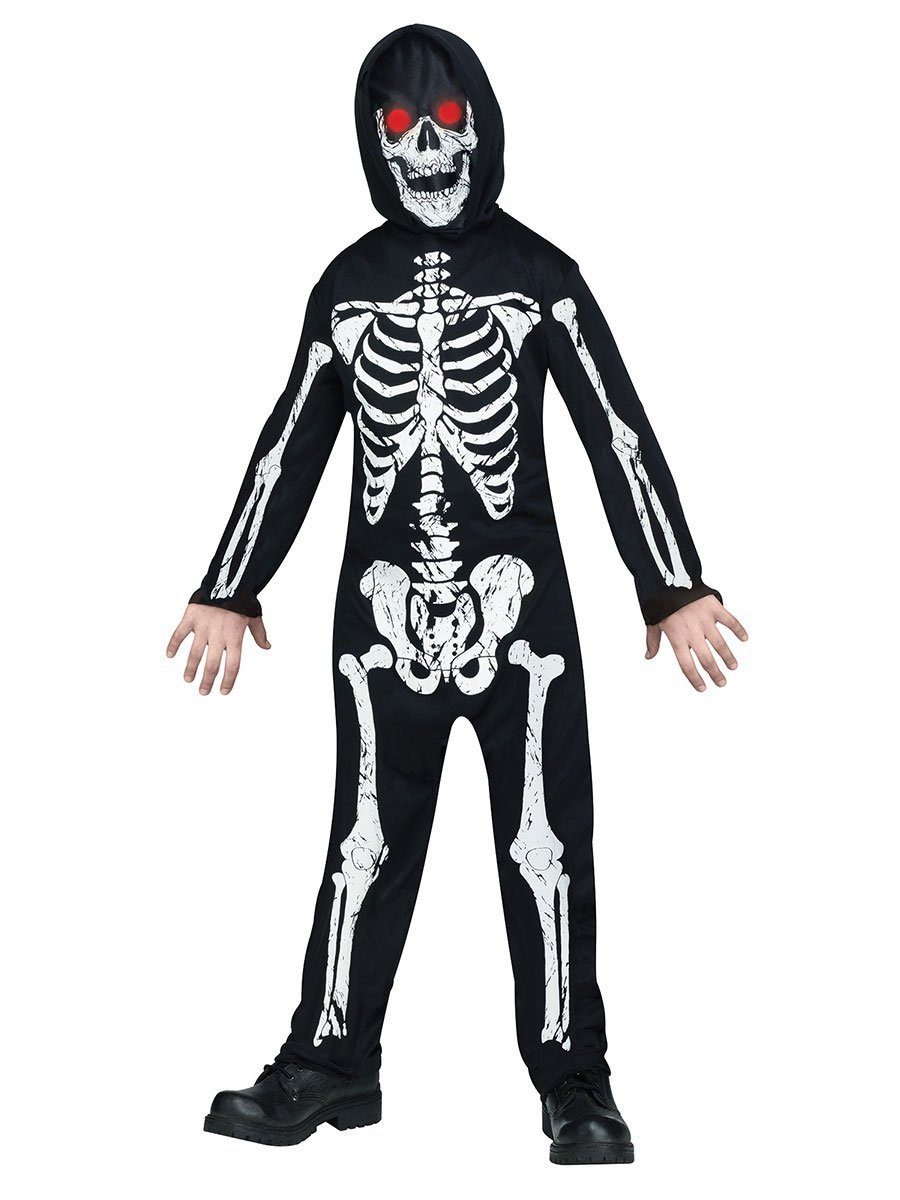 Fun World Teufel-Kostüm Horror Skelett - Halloween Kostüm Kinder Junge, Skelett-Kostüm für Kinder mit Leuchteffekt