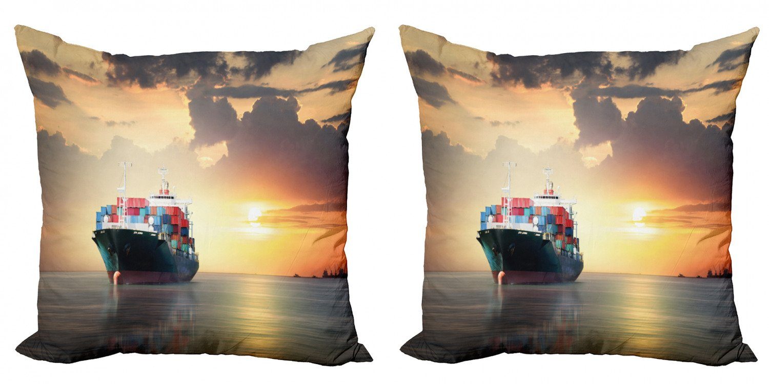 Kissenbezüge Modern Accent Doppelseitiger Digitaldruck, Abakuhaus (2 Stück), maritim Frachtschiff bei Sonnenuntergang Foto