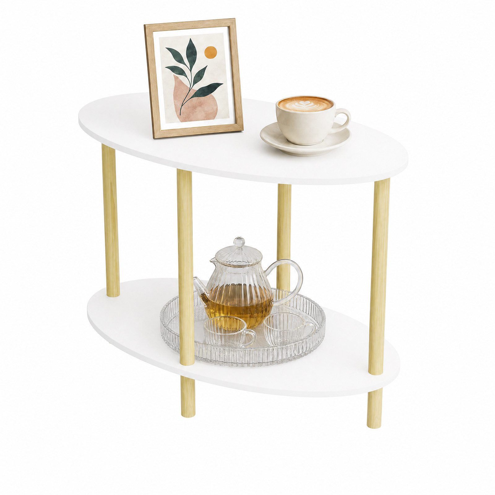 JEOBEST Couchtisch Wohnzimmertisch, 2-Tier Couchtisch Oval Holz, Beistelltisch, (2-St., tisch) Sofatisch für Wohnzimmer, Schlafzimmer
