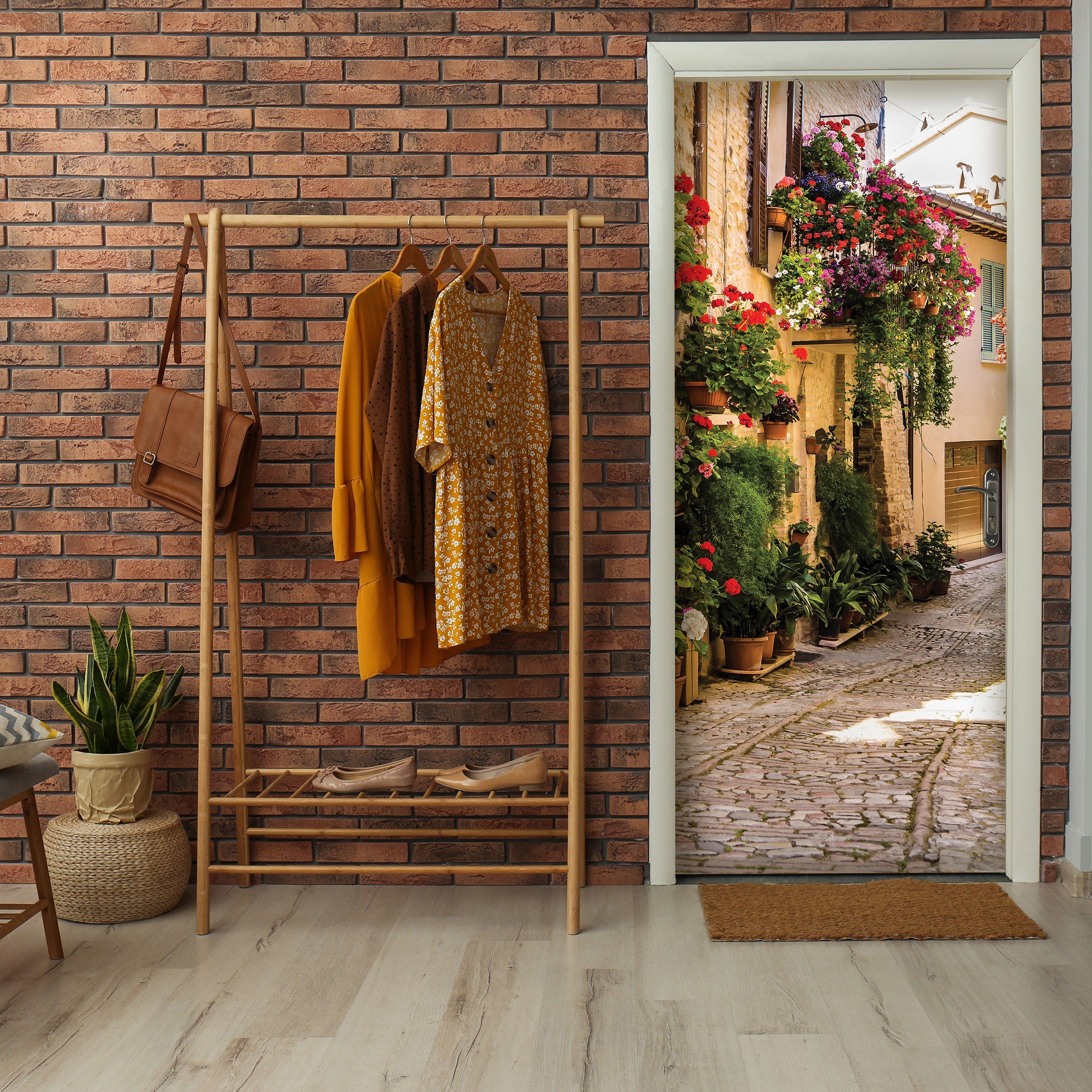 Wallarena Türtapete Selbstklebend Gasse 3D Effekt Türposter Türfolie Türaufkleber Fototapete für Tür, 91x211 cm, Glatt, 3D-Optik, Gasse, Türtapete Selbstklebend