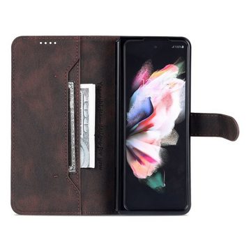 Wigento Handyhülle Für Samsung Galaxy Z Fold4 5G Design Kunst Leder Handy Tasche Hülle Etuis Brau