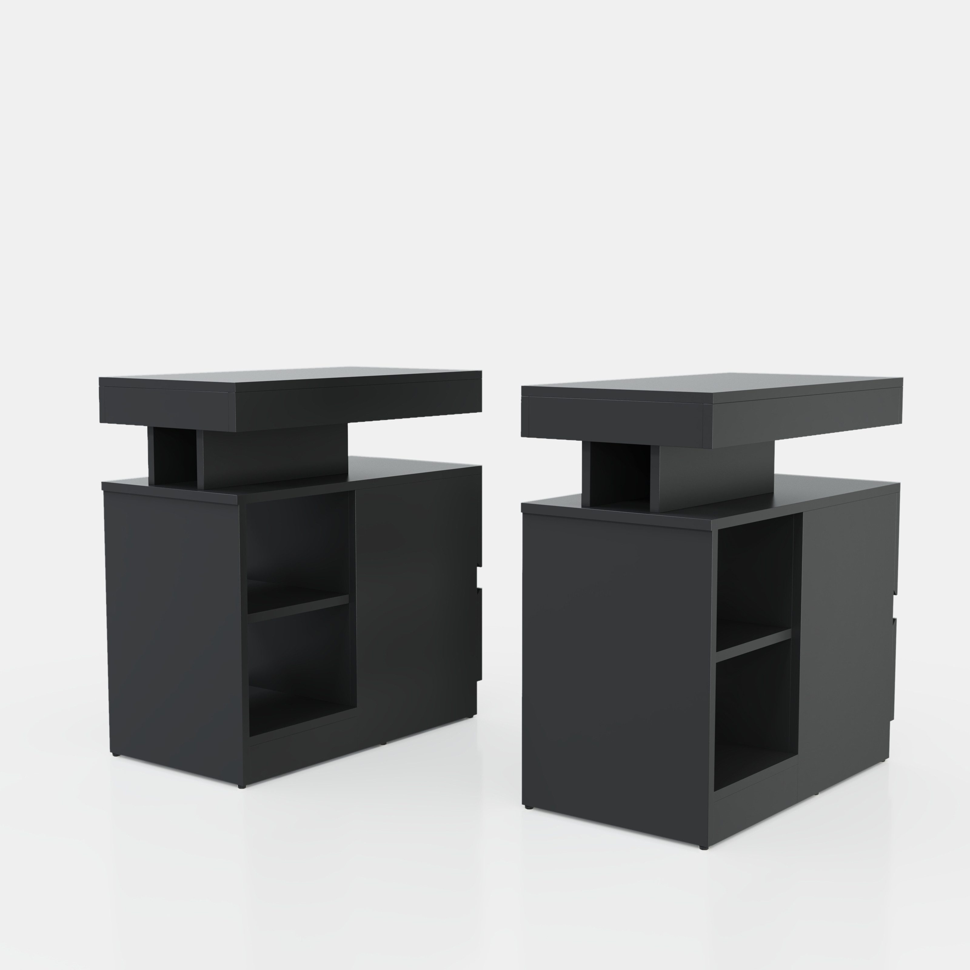 Sunsitt Beistelltisch Moderner Beistelltisch im Hochglanz (Wohnzimmertisch in 60 x 32 x 62 cm, Kaffeetisch mit 2 Schuhbladen), Sofatisch für Wohnzimmer, Schlafzimmer, Büro, Schwarz