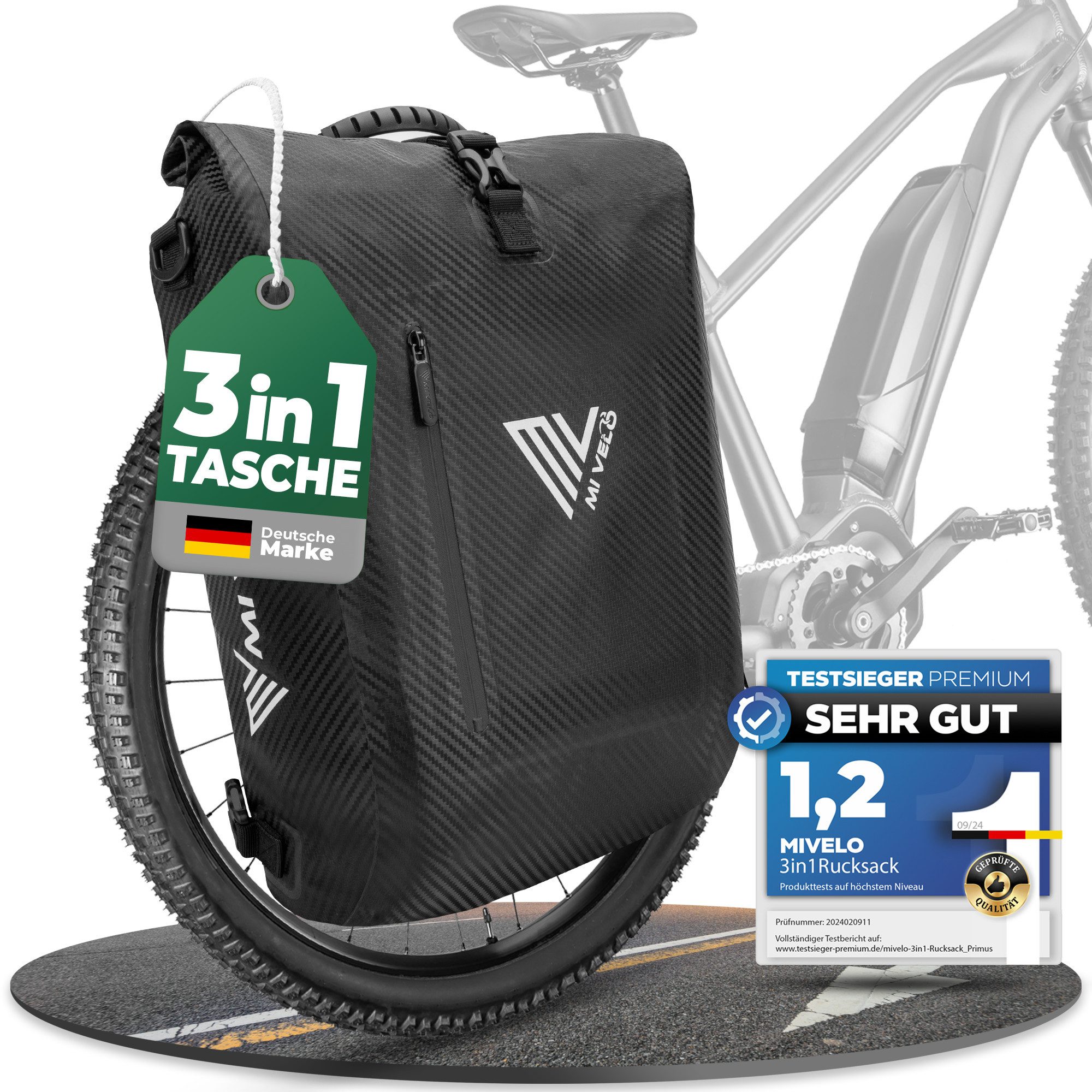 MIVELO Fahrradtasche 3in1 Gepäckträgertasche, Rucksack für Fahrrad Gepäckträger wasserdicht