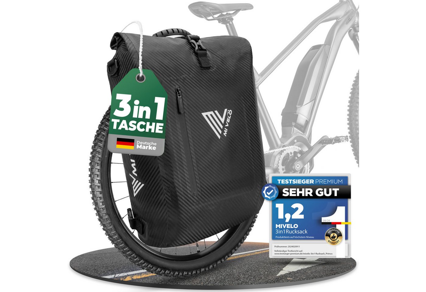 MIVELO Fahrradtasche 3in1 Gepäckträgertasche, Rucksack für Fahrrad Gepäckträger wasserdicht, 20L Volumen