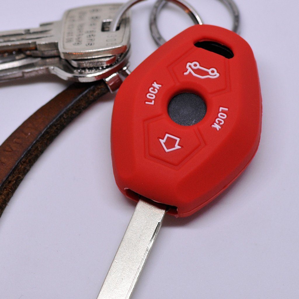 mt-key Schlüsseltasche Autoschlüssel Softcase Silikon Schutzhülle Rot, für BMW 3er E46 X3 E83 X5 E53 Z8 E52 5er E61 Z4 E85 E86 ab 1998