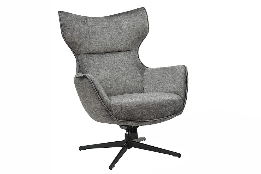 riess-ambiente Ohrensessel VOGUE grau / schwarz - Samt, Metallbeine, mit Armlehnen, 360° drehbar (Einzelartikel, 1-St), gepolsterter Lesesessel - ideal für Wohnzimmer, Homeoffice & Leseecke