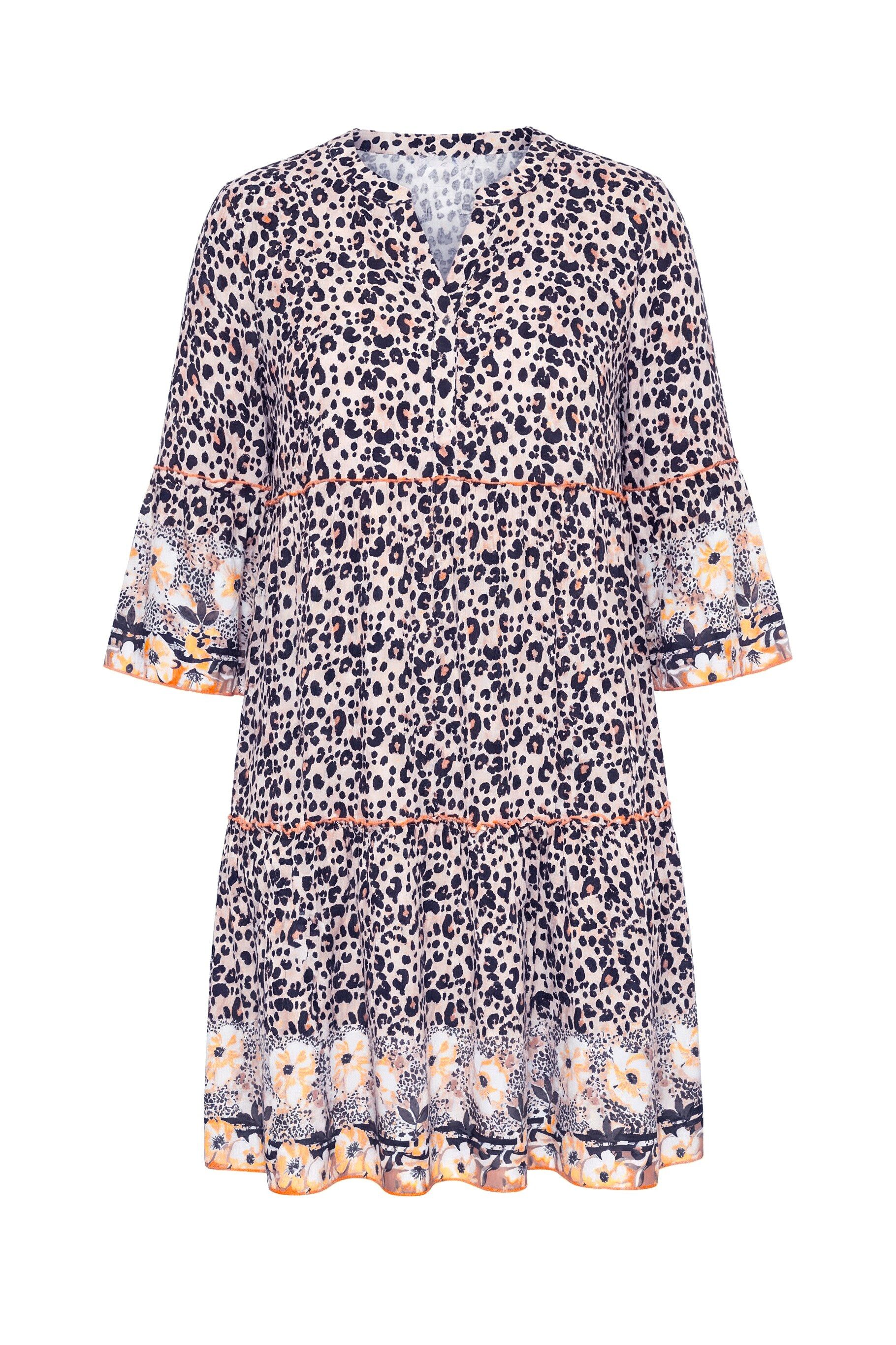 Angel of Style Jerseykleid Kleid A-Linie Leomuster farbige Zierrüschen günstig online kaufen