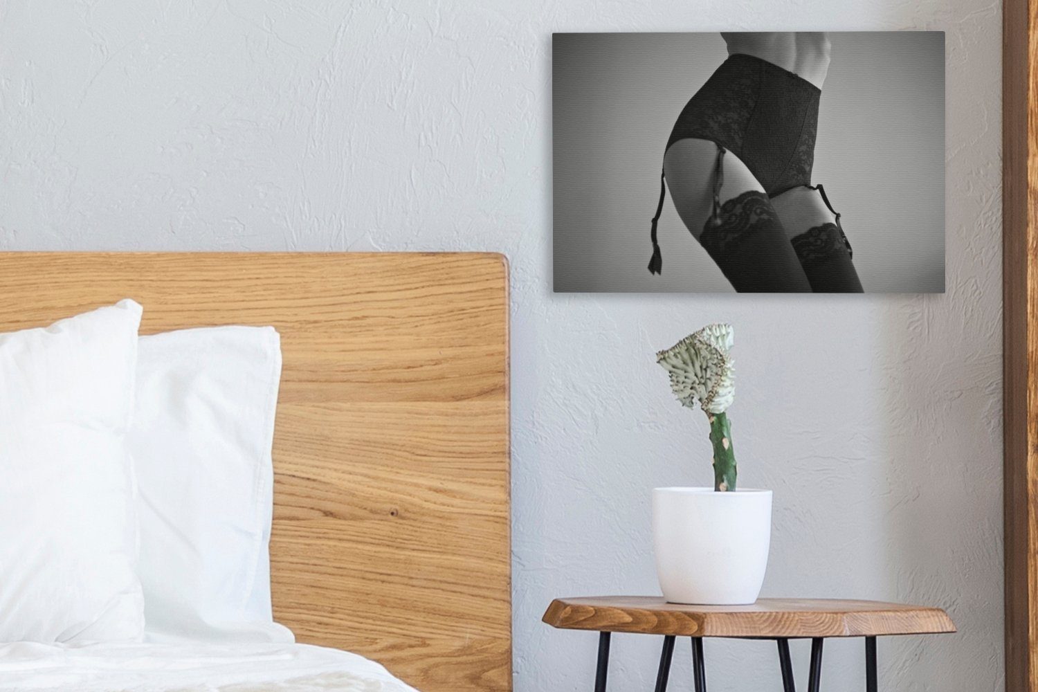 OneMillionCanvasses® Leinwandbild Erotische Dessous grauem Hintergrund, St), Wandbild Aufhängefertig, auf 30x20 Leinwandbilder, Wanddeko, cm (1