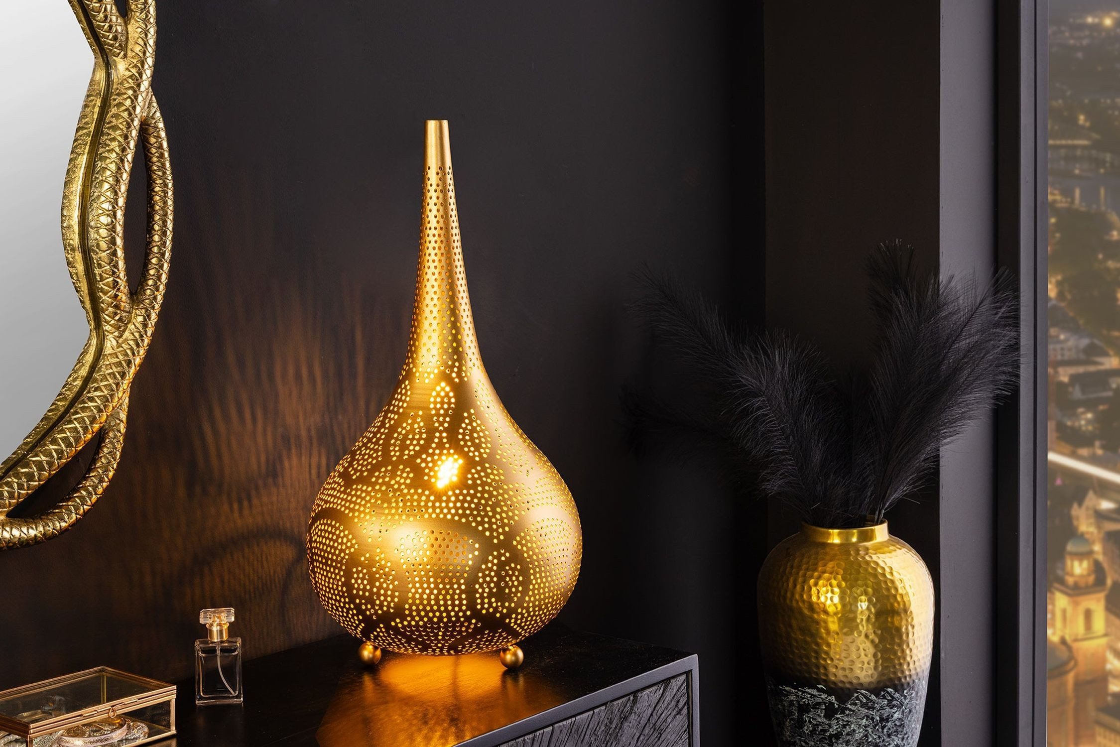 Licht-Erlebnisse Nachttischlampe TODI, ohne Leuchtmittel, Eisen 52 cm in Gold E27 Orientalisch dekorativ