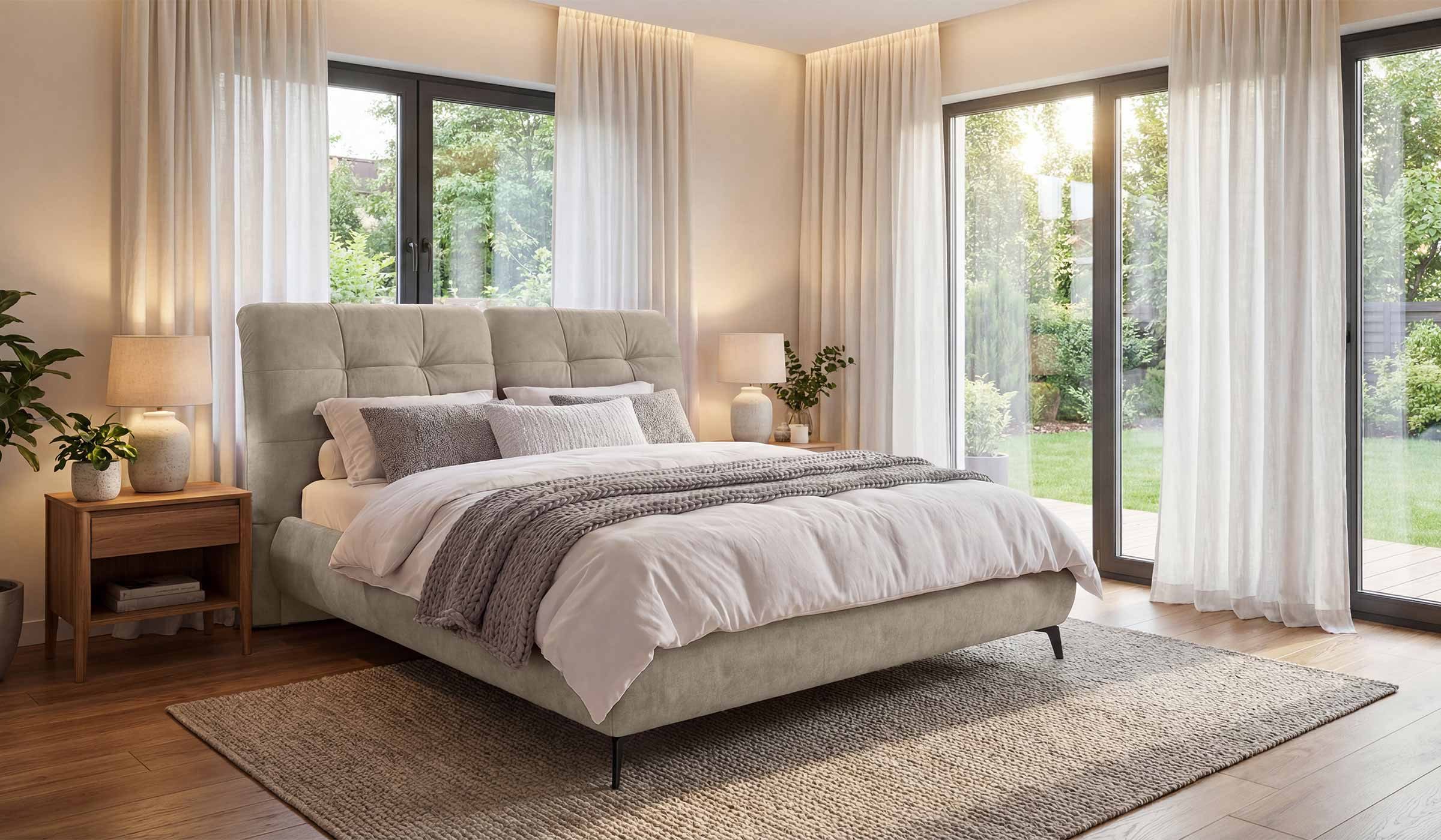 Hygger Möbelhaus Polsterbett Milan mit verstellbarem Kopfteil und Lattenrost (Liegefläche wahlweise 160 × 200 oder 180 × 200 cm, ohne Matratze, erhältlich in Velours oder Echtleder, hergestellt in Europa), Hergestellt in Europa