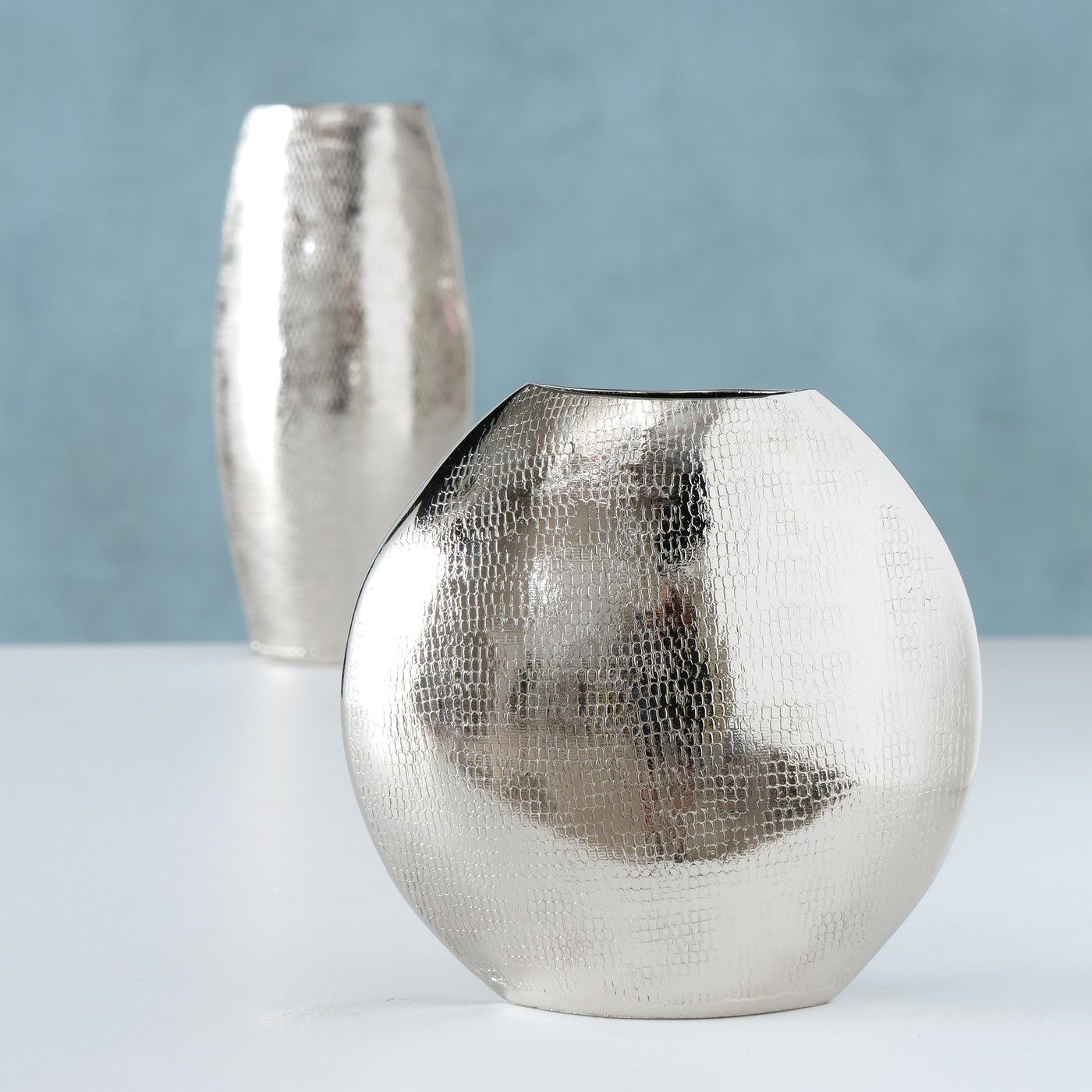 BOLTZE Dekovase 2er Set "Passia" aus Aluminium in silber, Vase Blumenvase (2 St)