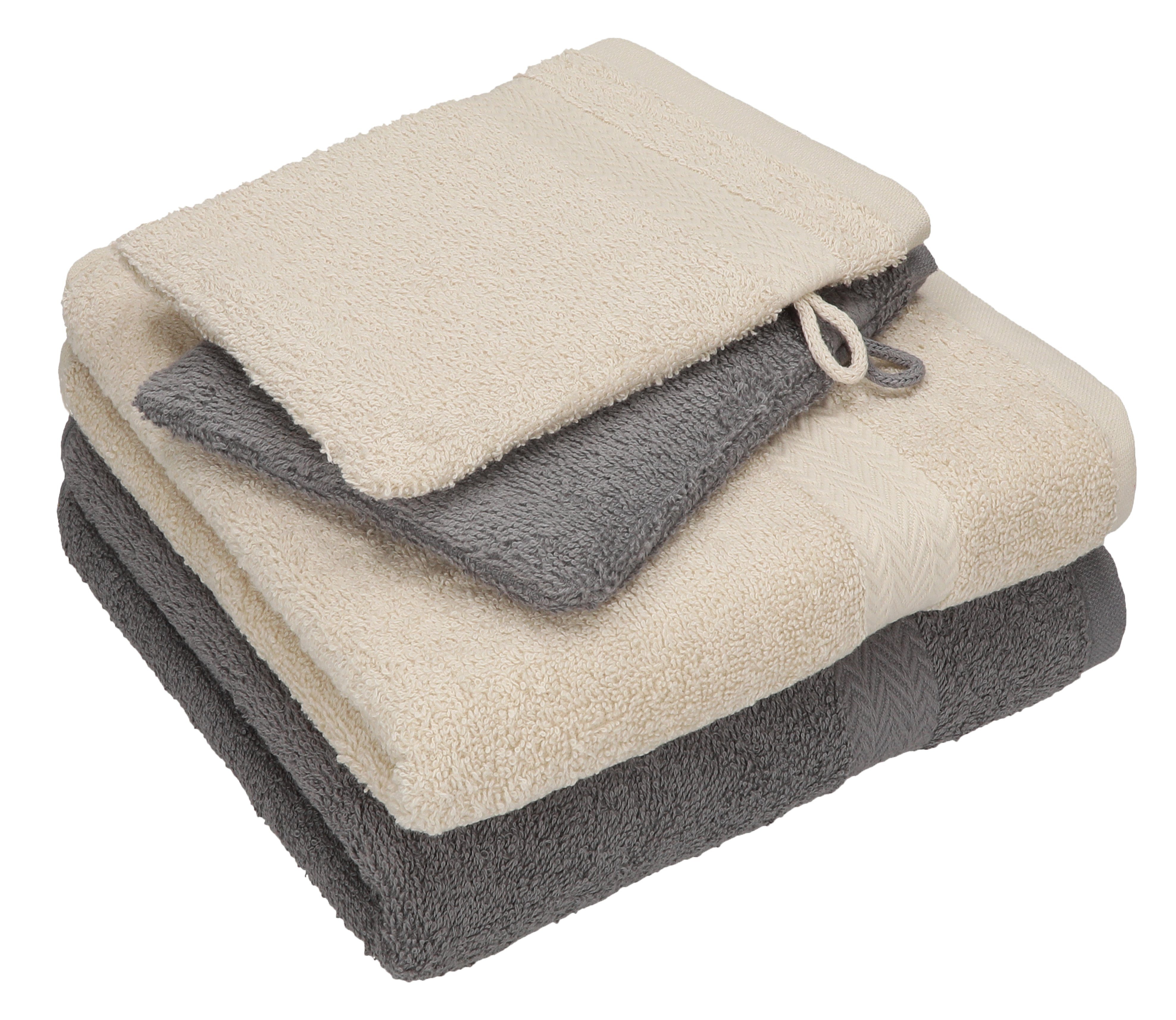 Betz Handtuch Set 4 TLG. Handtuch Set Happy Pack 100% Baumwolle 2 Handtücher 2 Waschhandschuhe, 100% Baumwolle anthrazit grau - sand