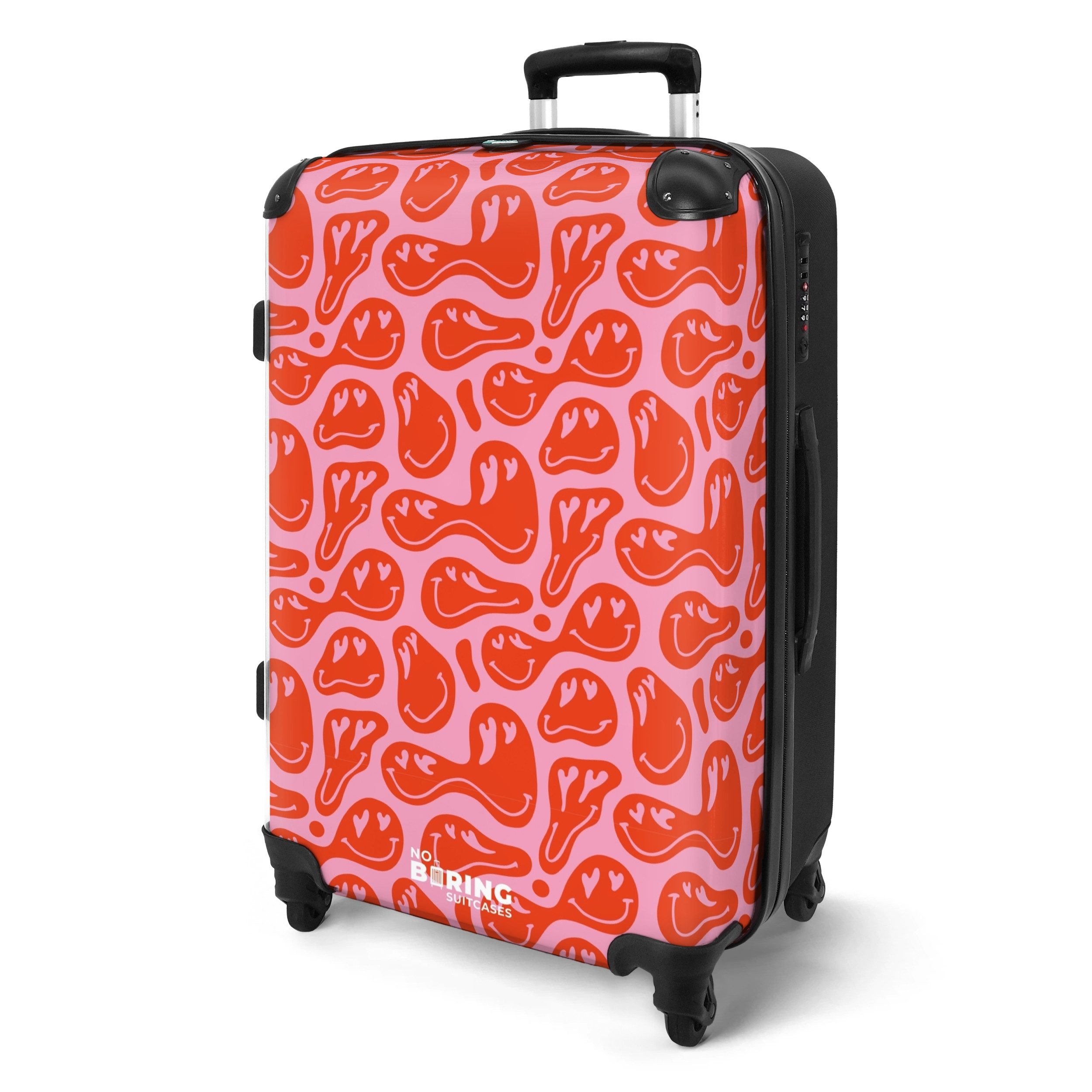 NoBoringSuitcases.com© Hartschalen-Trolley Rosa mit roten Smileys günstig online kaufen
