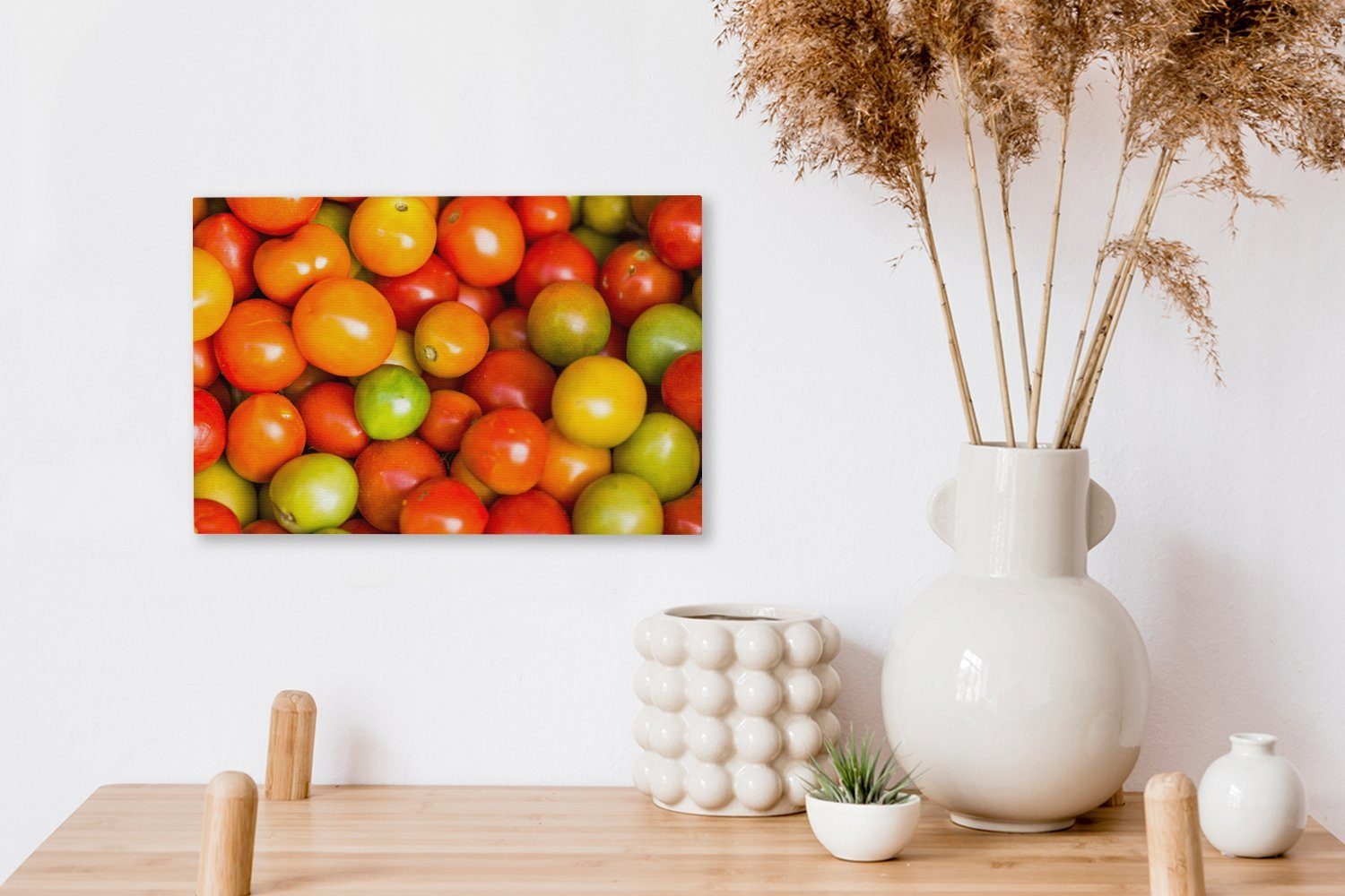 OneMillionCanvasses® Leinwandbild Ein Bündel kleiner (1 Leinwandbilder, Farben, Wanddeko, St), verschiedenen Tomaten 30x20 cm Wandbild Aufhängefertig, in