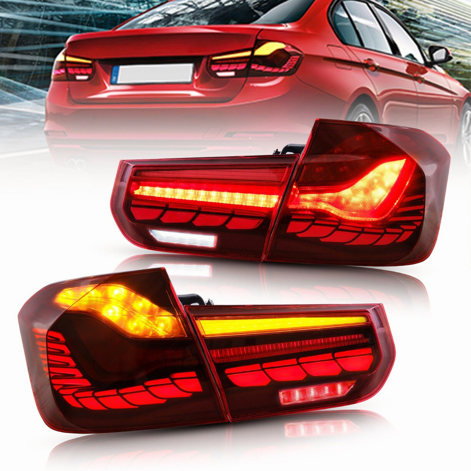 LLCTOOLS Rückleuchte Voll LED Rückleuchten für BMW 3er F30 F35 F80 2011 Smoke in OLED, LED fest integriert Rot