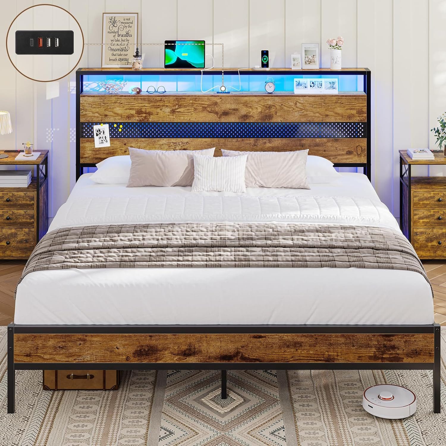 MSMASK Metallbett Bettgestell mit Steckdose und USB-Ladefunktion (Ohne Matr günstig online kaufen