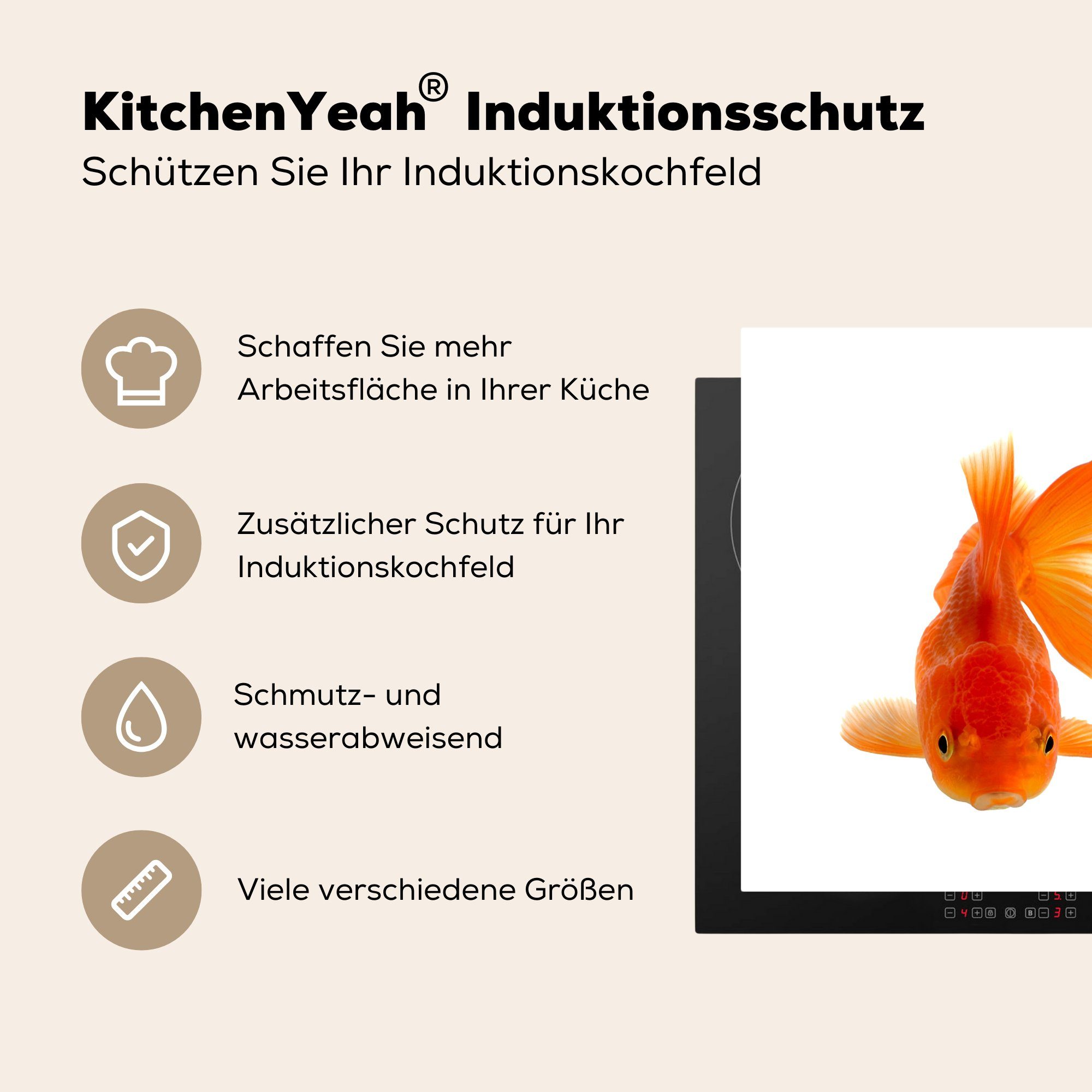 - Goldfisch für Arbeitsplatte 78x78 cm, Herdblende-/Abdeckplatte Vinyl, (1 tlg), küche Ceranfeldabdeckung, Meerestiere - MuchoWow Orange,