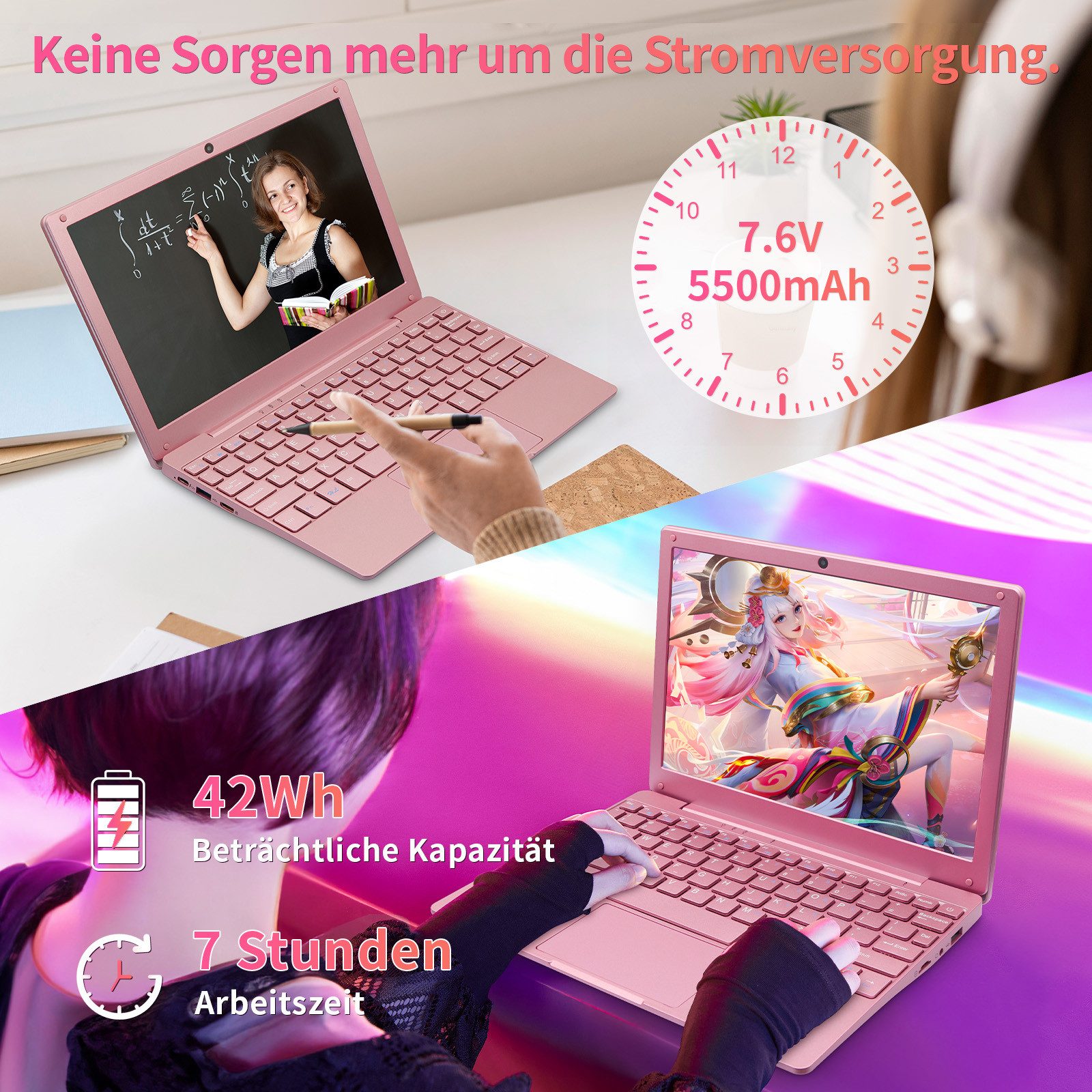 LONGEVINCE 10,1 Zoll Mini Laptop, Celeron N4020, 8GB RAM, Ultradünn Notebook (25,65 cm/10,1 Zoll, Intel Celeron N4020, Intel UHD Graphics 600, 8 GB, 256 GB SSD, 1280x800 HD Display, Intel Celeron N4020, Windows 11 Pro)