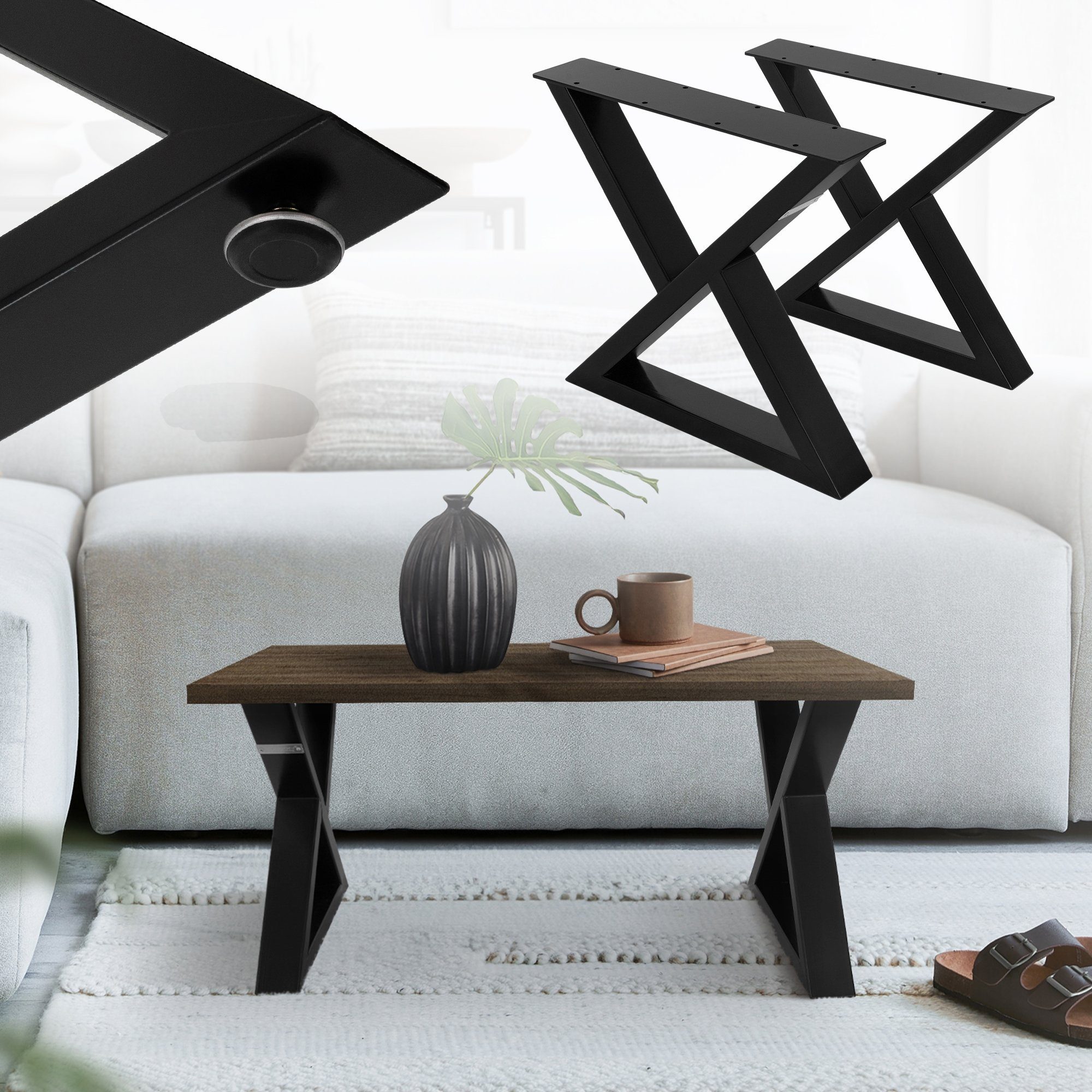 ML-DESIGN Tischbein 2er Set Tischgestell Bankkufen Tischkufen Möbelfüße aus Stahl, Kufengestell Bankkufen X-Form Schwarz Bankbeine für DIY-Projekte