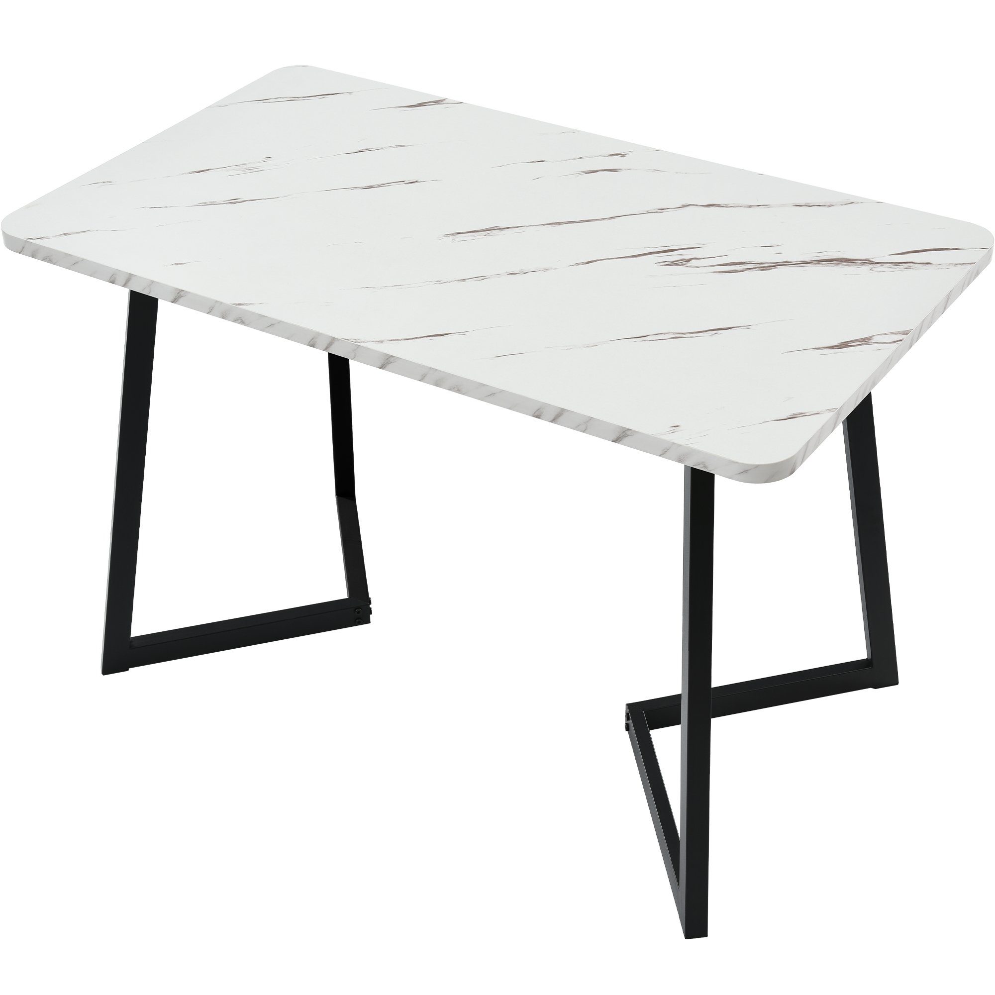 Flieks Esstisch (117*68*75 cm, 1-St., nur Tisch), rechteckig Küchentisch Marmoroptik Schreibtisch, Metallbeine Schwarz | schwarz | weiße Marmoroptik
