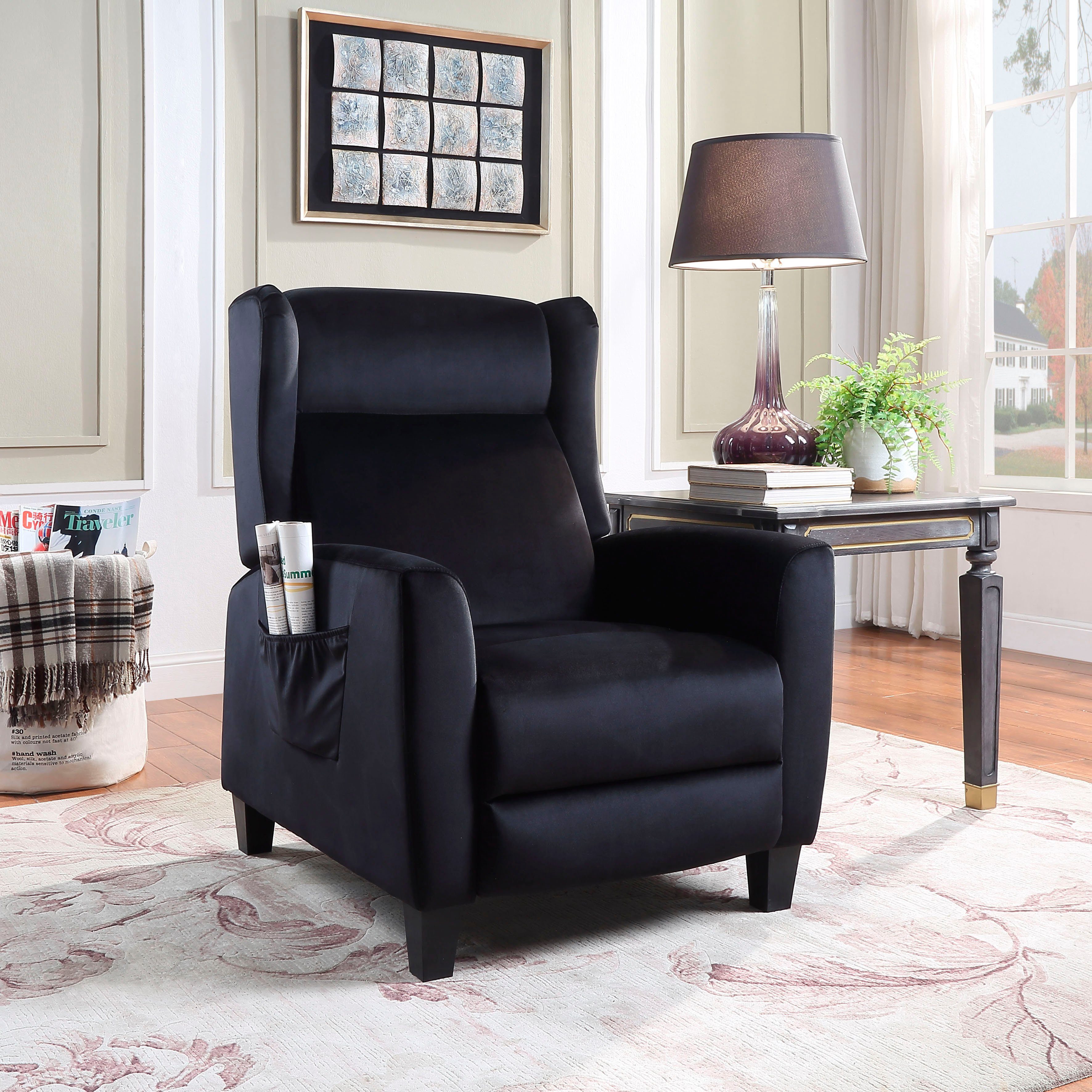 ATLANTIC home collection TV-Sessel, klassischer Ohrensessel mit Relaxfunktion und praktischer Seitentasche schwarz | schwarz