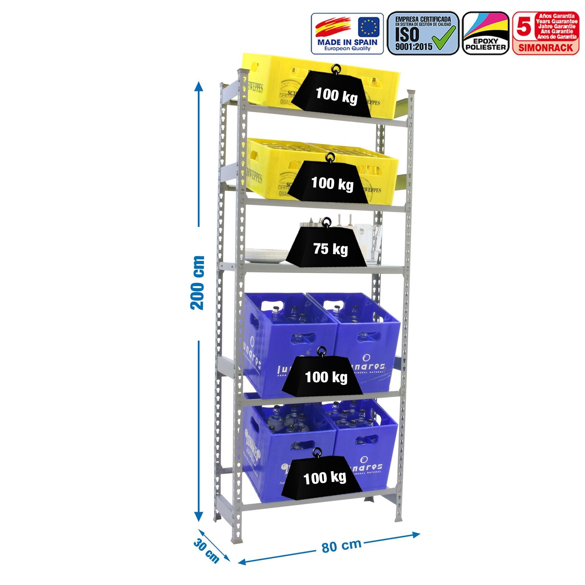 für Ebenen Getränkekistenregal pro Getränkeregal, 200x80-100x30cm, Grau Standregal Aufbau PROREGAL® Ablagefläche, mit 4 100kg schneller Kisten, HxBxT Ebene, 8-12 Tragkraft Camel High