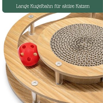 Pfotenolymp Tier-Aktivitätsspiel Interaktives Holz-Katzenspielzeug mit Kratzbrett, Holz Xlmodernholz