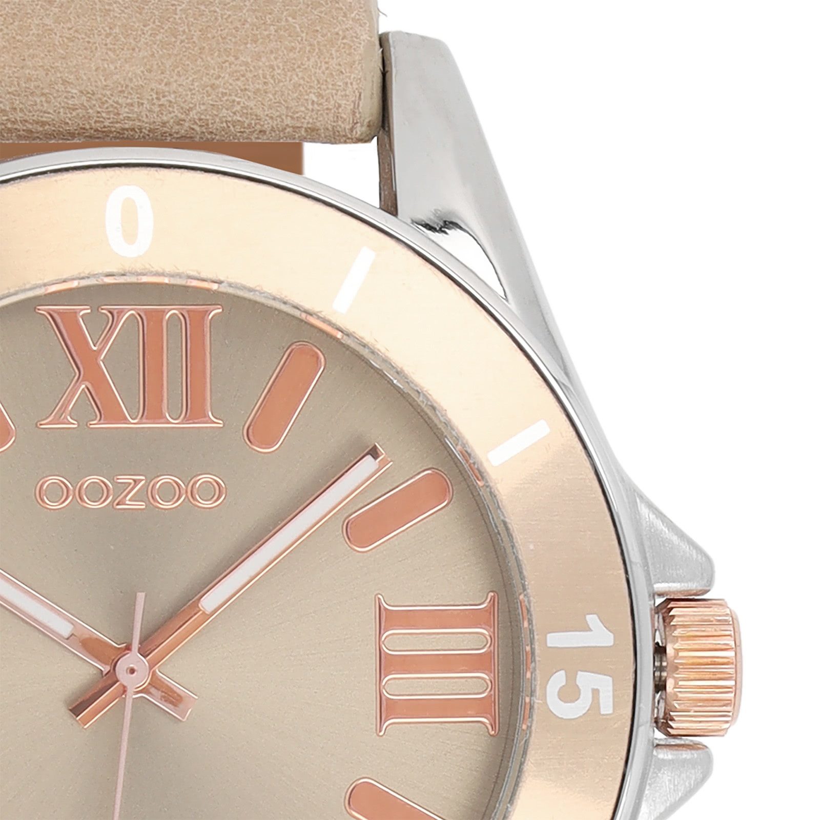 OOZOO Quarzuhr Oozoo Unisex Armbanduhr Vintage Series, (Analoguhr), Damen, Herrenuhr rund, groß (ca. 45mm) Lederarmband beige, rosa