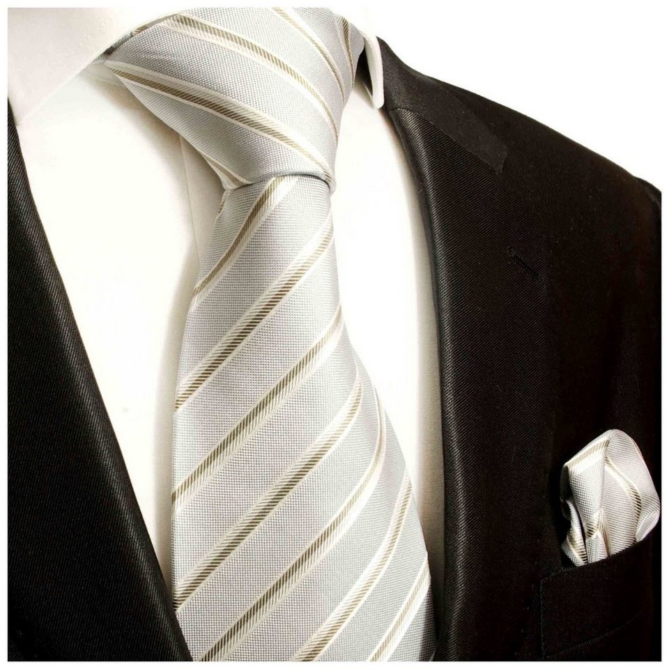 Paul Malone Krawatte Seidenkrawatte mit Tuch Herren Schlips modern  gestreift 100% Seide (Set, 2-St., Krawatte mit Einstecktuch) Schmal (6cm),  hellblau gold 720