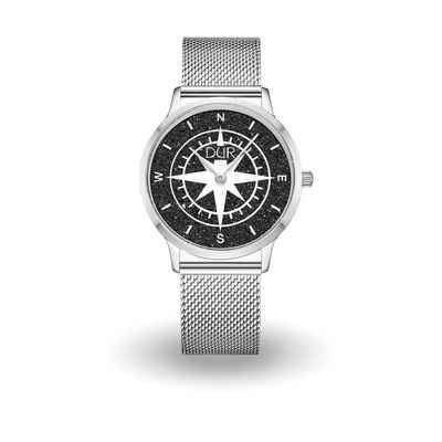 DUR Luxusuhr DUR Schmuck: Uhr 36er "Kompass" mit Lavasand, Mesh Band Edelstahl, DW006