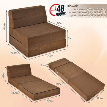 COSTWAY Schlafsofa, 3 in 1 Klappmatratze, mit abnehmbarem Bezug