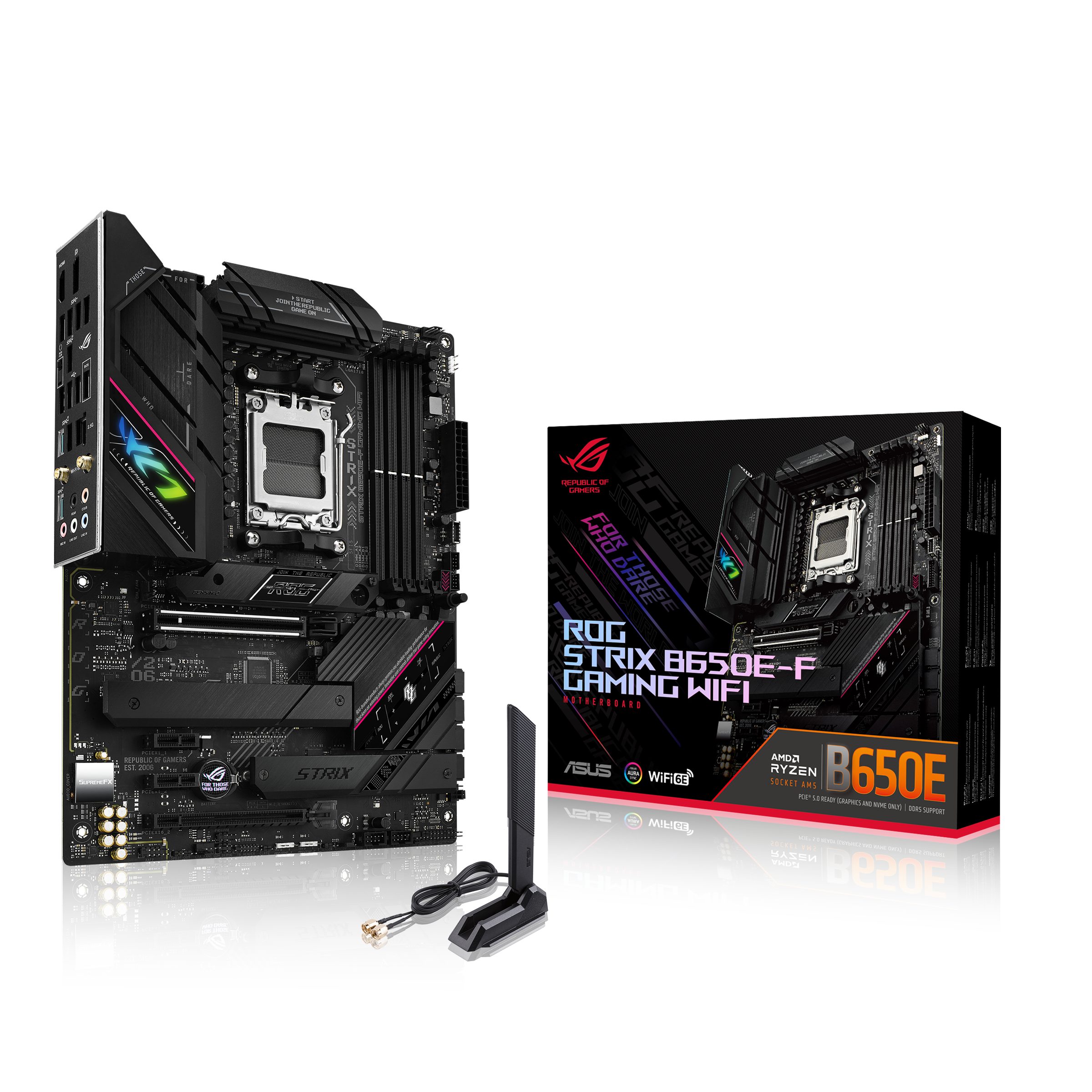 Asus ROG STRIX B650E-F GAMING WIFI Mainboard, Ryzen 7000, ATX, DDR5 Speicher, USB 3.2 Gen 2x2 Typ-C