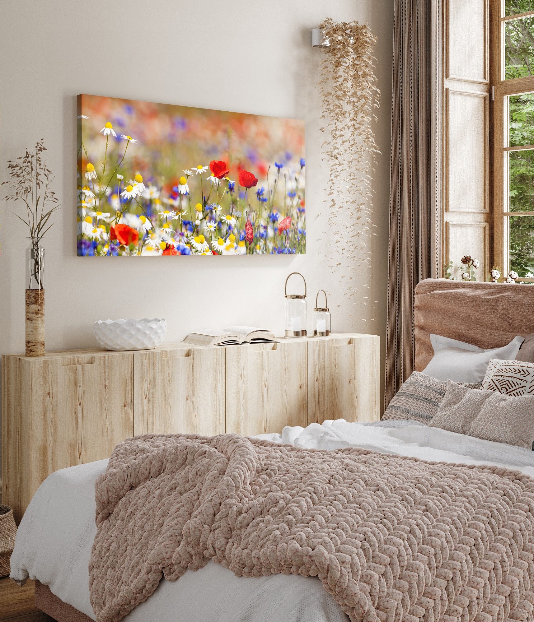 Sinus Art Leinwandbild Kunstdruck Bilder 120x60cm Sommerwiese Blumenwiese Wildblumen Sommer, (1 St)