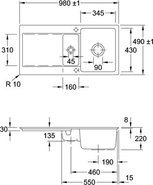 Villeroy & Boch Einbauspüle Keramikspüle 33371FFU Siluet 60 R flat